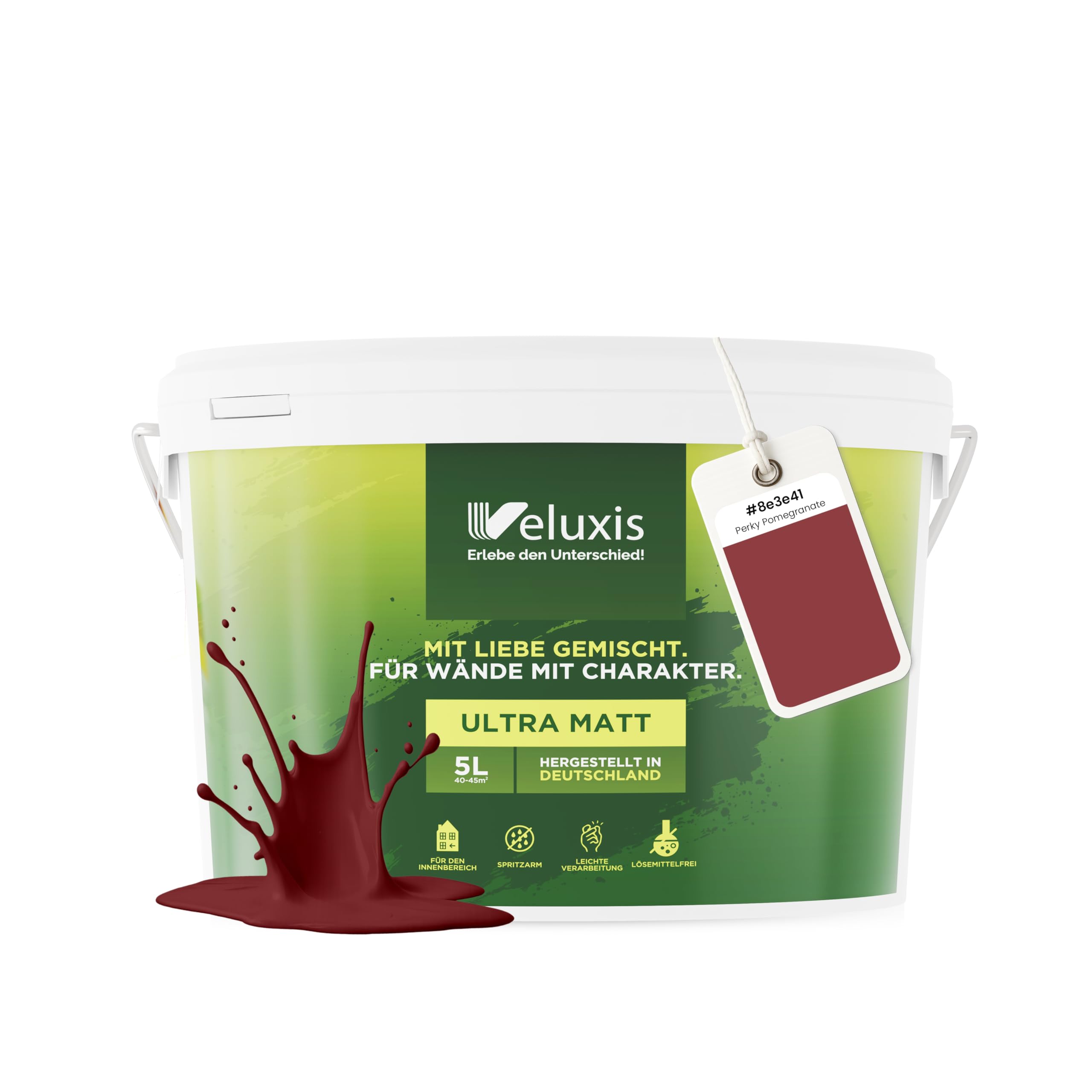 Wandfarbe Rot Braun Bordeaux matt 5 L – Perky Pomegranate