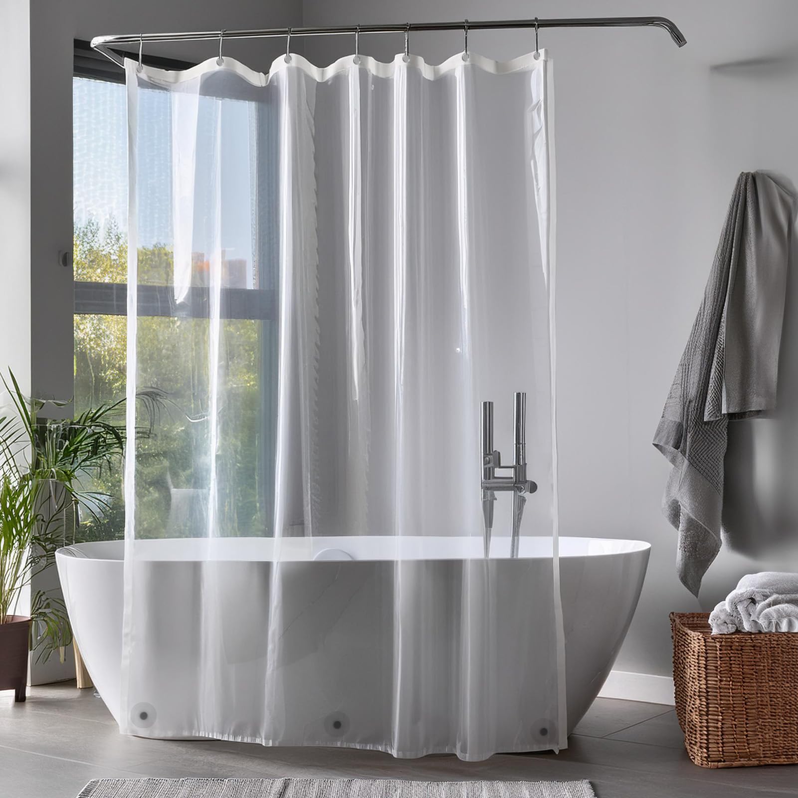 ZENO Cortina de Ducha Transparente - 180x180 cm - Cortina Ducha Premium PEVA + Ojales Antioxidantes + 3 Imanes, Impermeable y Ligera - Cortina Baño - Transparente