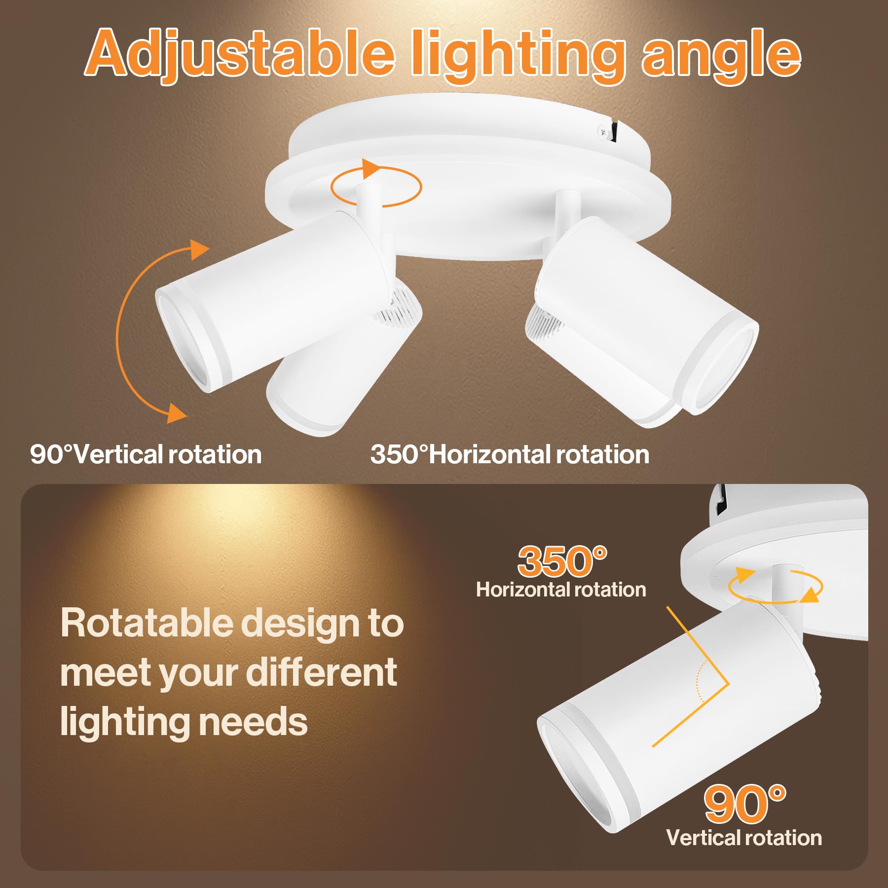 Faretti LED Soffitto Orientabili - Faretti da Soffitto Interno Bianco - Lampadario Soffitto 4 Luci con 4 x 5W GU10 LED, 3000K Bianco Caldo Faretti da Parete per Cucina, Camera da Letto, Soggiorno