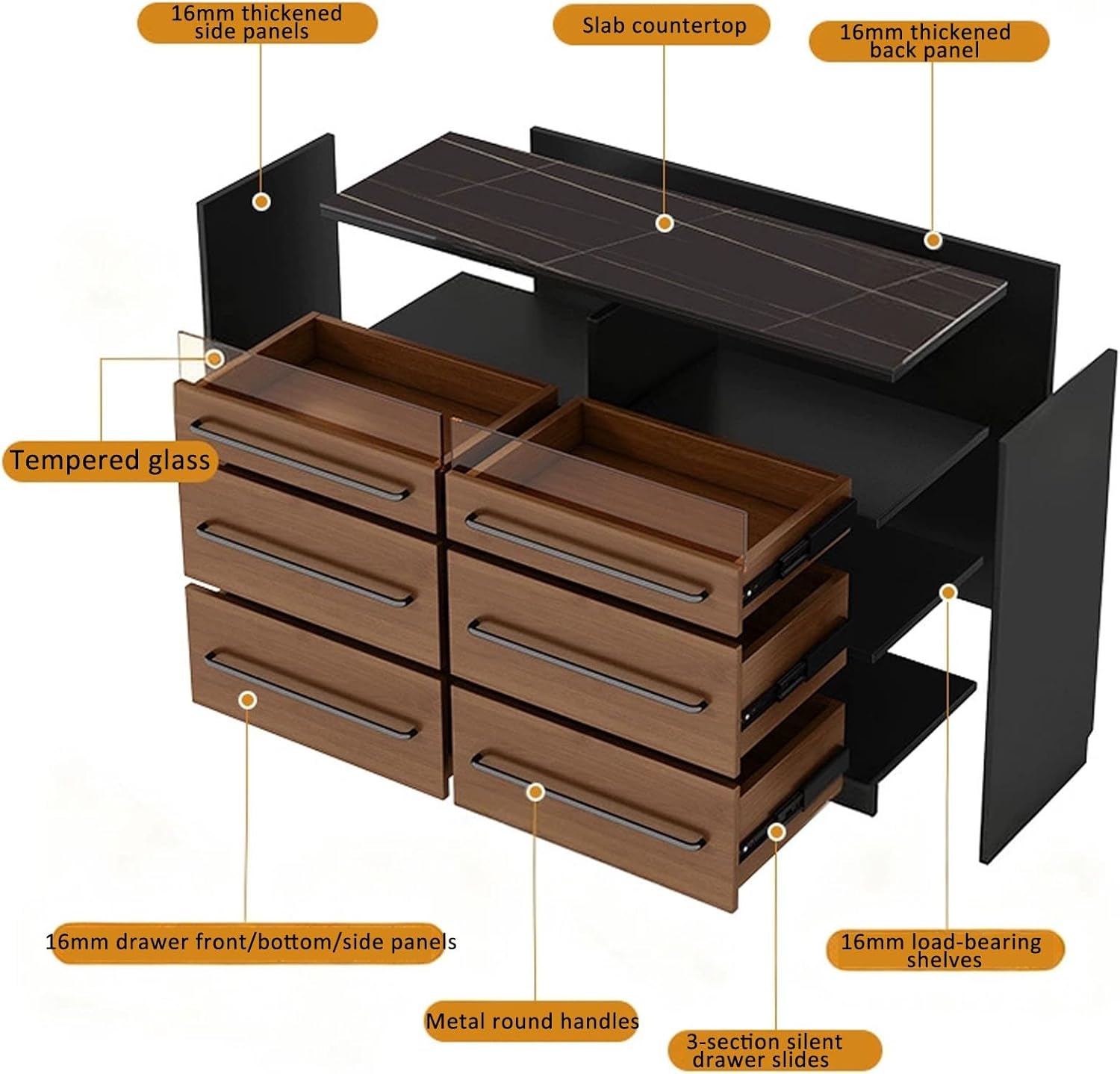 JKGHK Buffet Cabinet, Sideboard Storage Cabinet, Floor Hutch Cupboard with Drawers, Kitchen Pantry Storage Cabinets Buffet with Metal Handle, for Entryway, Hallway(Natural,80cm/31.4in)