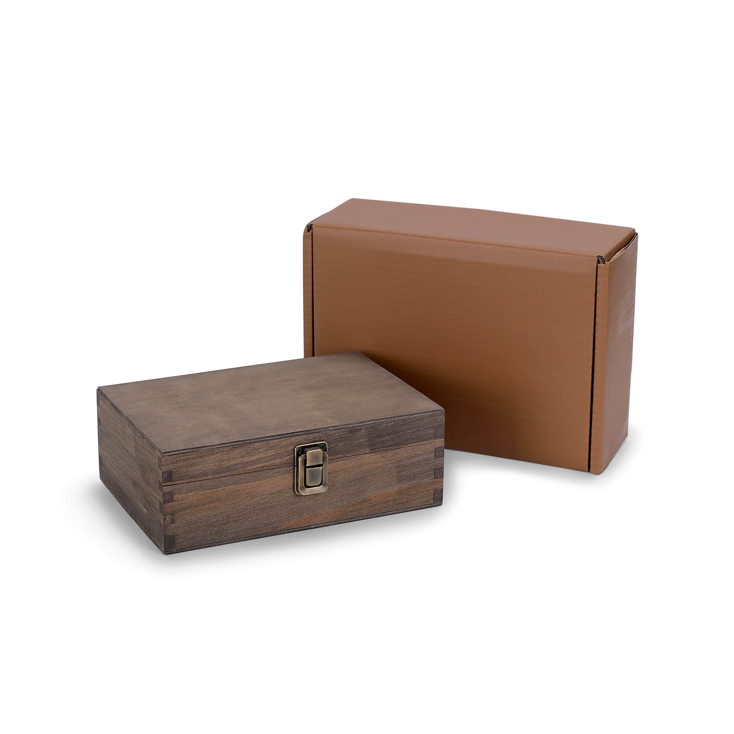 makerflo Caja de recuerdos grande de madera de nogal oscuro (paquete de 1) con bisagras con cierre, fieltro negro en el interior, caja de madera de recuerdo ideal para manualidades y personalización