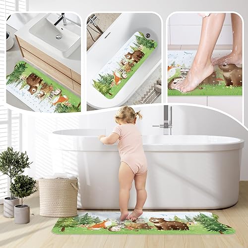 Miniatura 7 de Tapete de baño para bebé antideslizante de 40 x 16 pulgadas, extra largo, para niños, sin moho, tapete antideslizante con ventosas y agujeros de