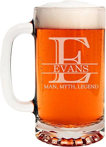 Miniatura 25 de Taza de cerveza de vidrio con monograma grabado de 16 onzas (letra T), regalos de cerveza personalizados de la A-Z para hombres, Día del Padre