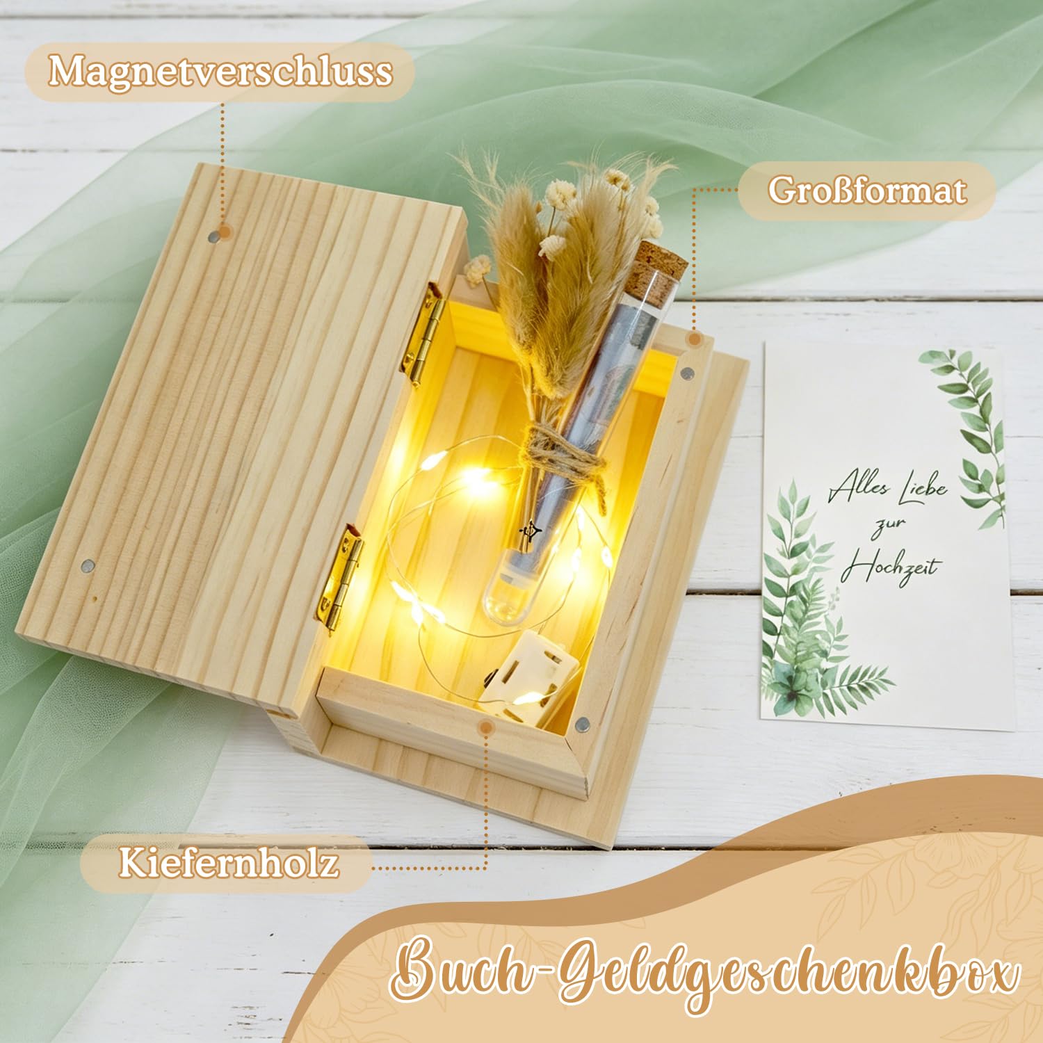 Regalo Matrimonio Denaro in Legno, Scatola Portasoldi Creativa, Biglietto Auguri Matrimonio Originale in Legno, Regali per Nozze in Contanti, Idee Regalo da Fare agli Sposi
