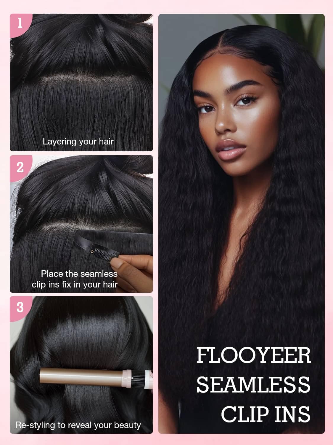 Amazon.com : Flooyeer Seamless Clip in Hair Extensions - 14  display picture 1