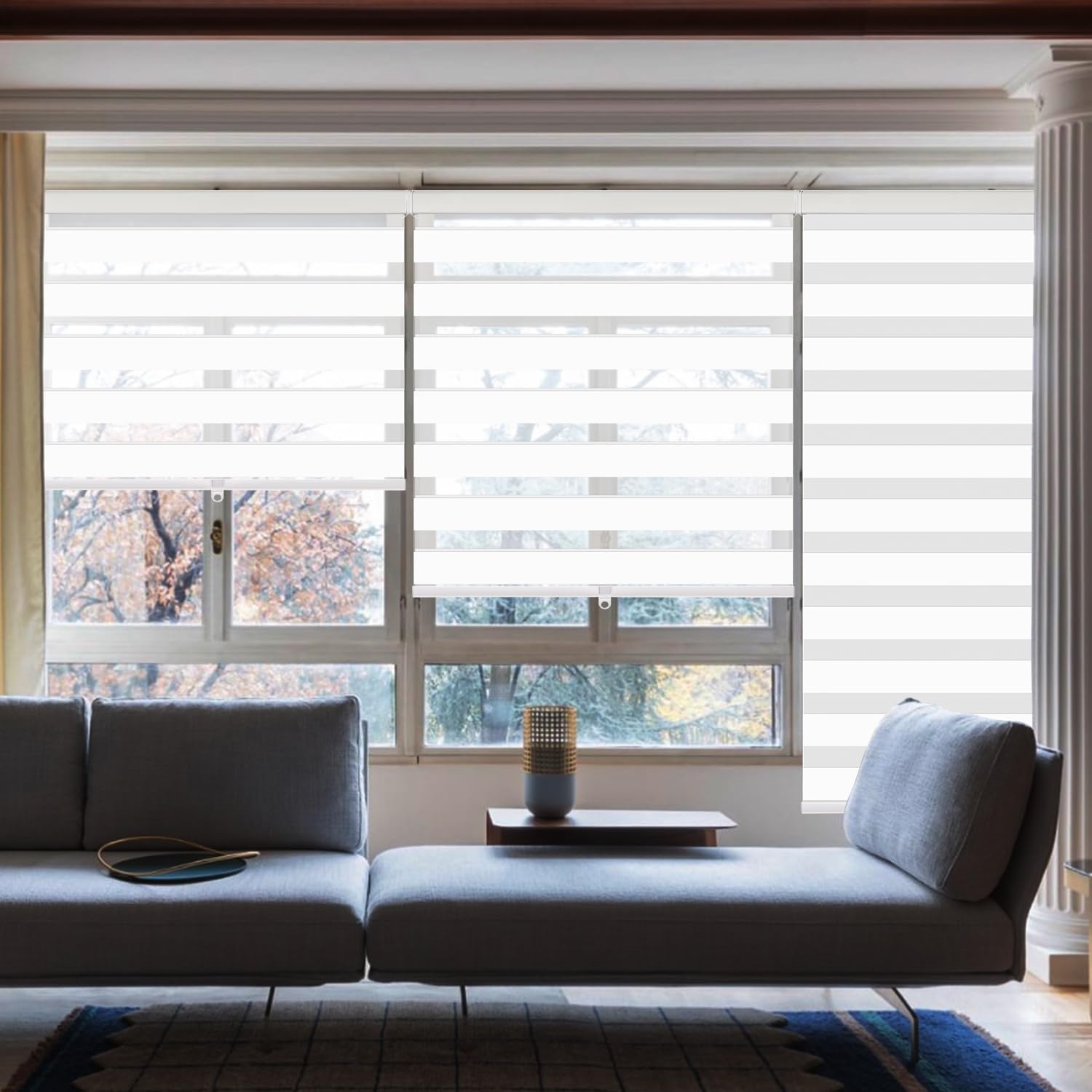 Zebra Blinds for Windows,Custom Size Cordless Zebra Roller Window Blinds, Dual Layer Blackout Roller Shades,Day and Night Blinds for Door,Office,Snow White,39 1/8" W x [20" H to 98" H Customize]