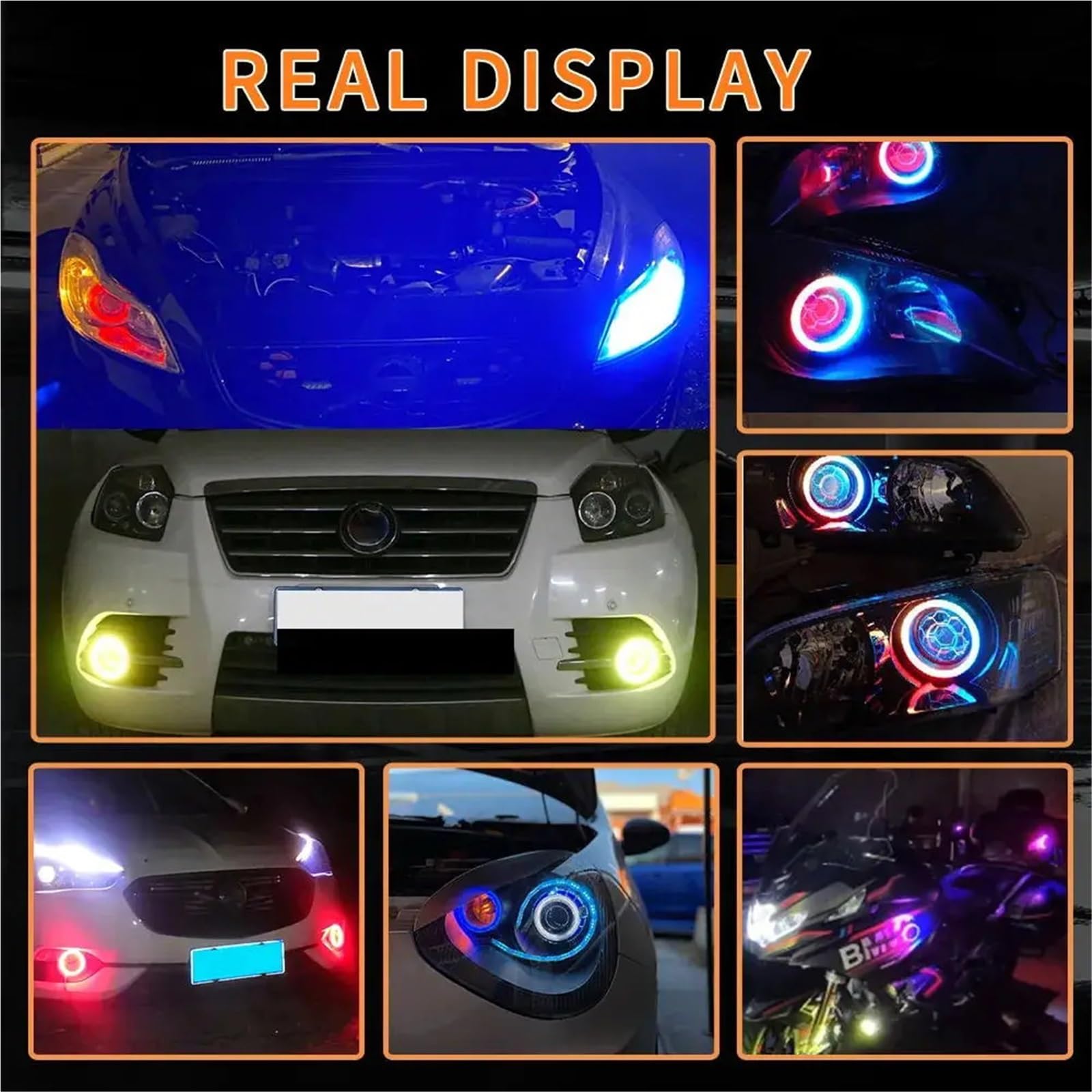 tylne światła LED Lampa tylna zespolona 2szt. Led RGB 80mm 95mm 100mm 120mm DRL światła do jazdy dziennej auto okrągłe świecące oczy do samochodu(2PCS-Colorful 100mm)