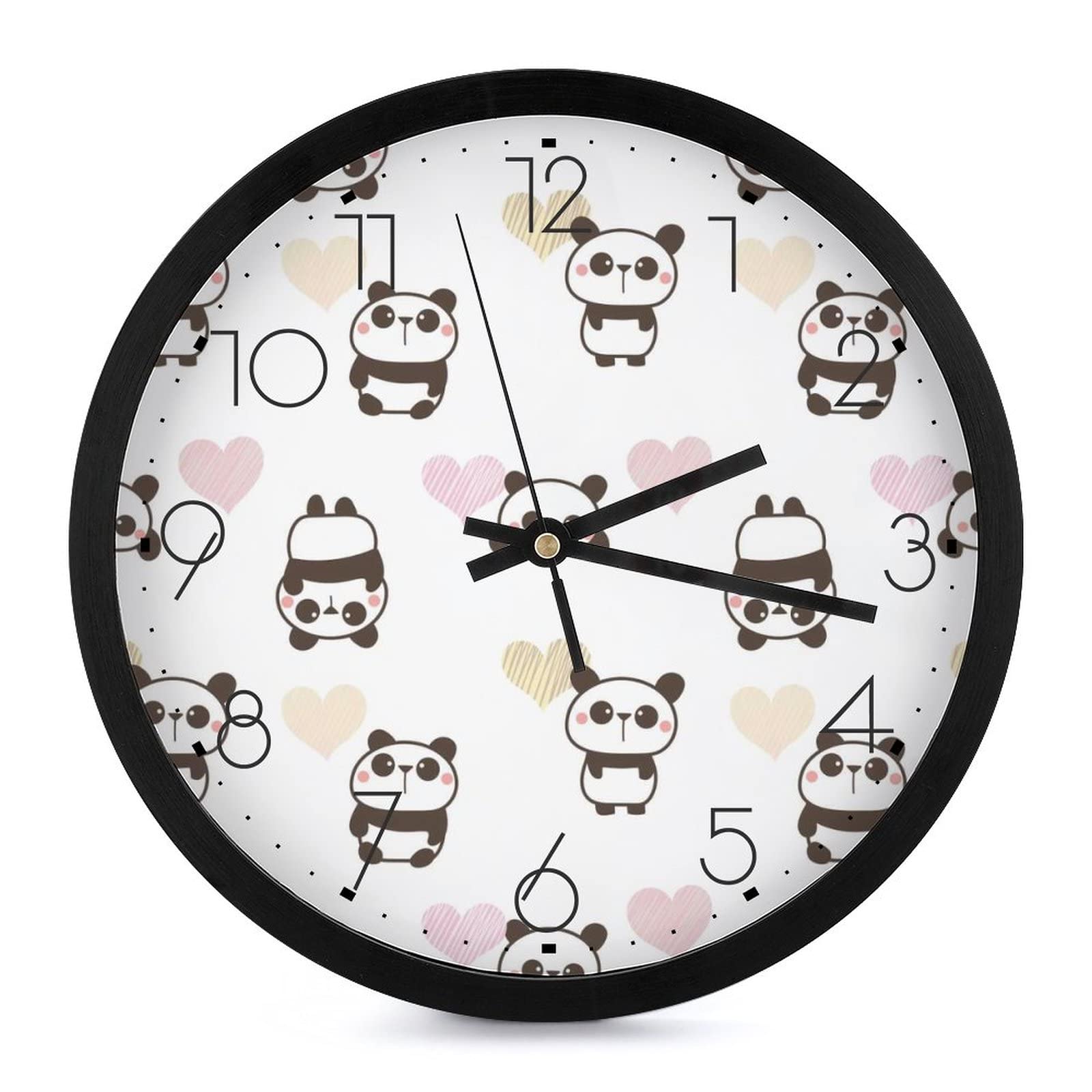 Horloge murale ronde panda cartoon pour salon et chambre de 25.4cm