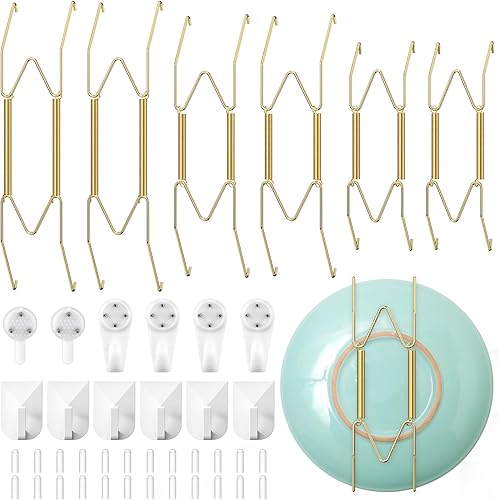 Ganchos de pared para exhibir, 6 soportes de placa de pared de 6810 pulgadas, material de acero inoxidable dorado para colgar platos antiguos,