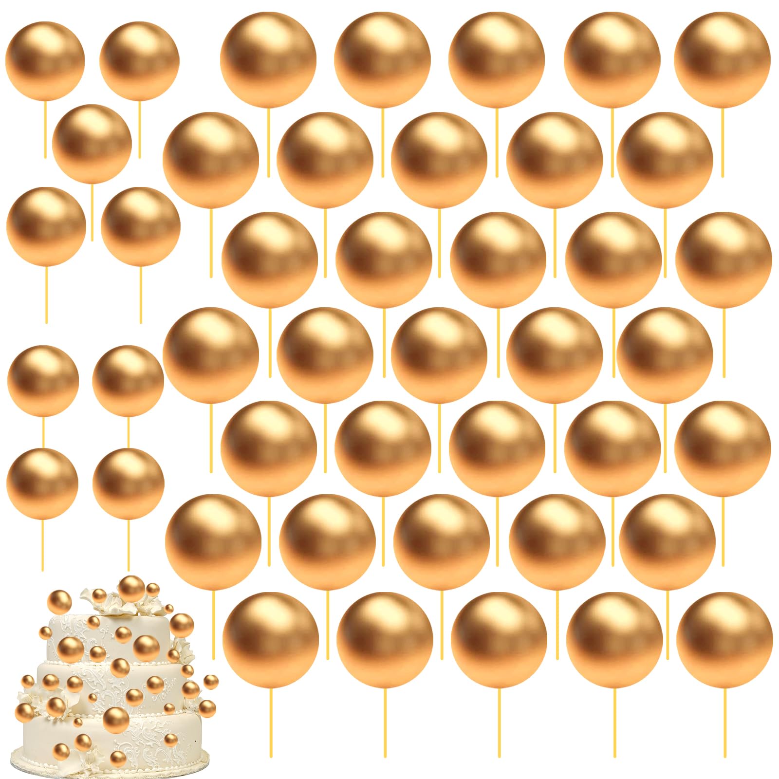 JIASHA 108 Pezzi Topper Torta Sfera in Schiuma,Mini Topper Torta Palloncino Cupcake Perle Balls Topper Foam Ball Torta Palloncino Cake Topper,per Anniversario,Matrimonio,Compleanno (Oro)