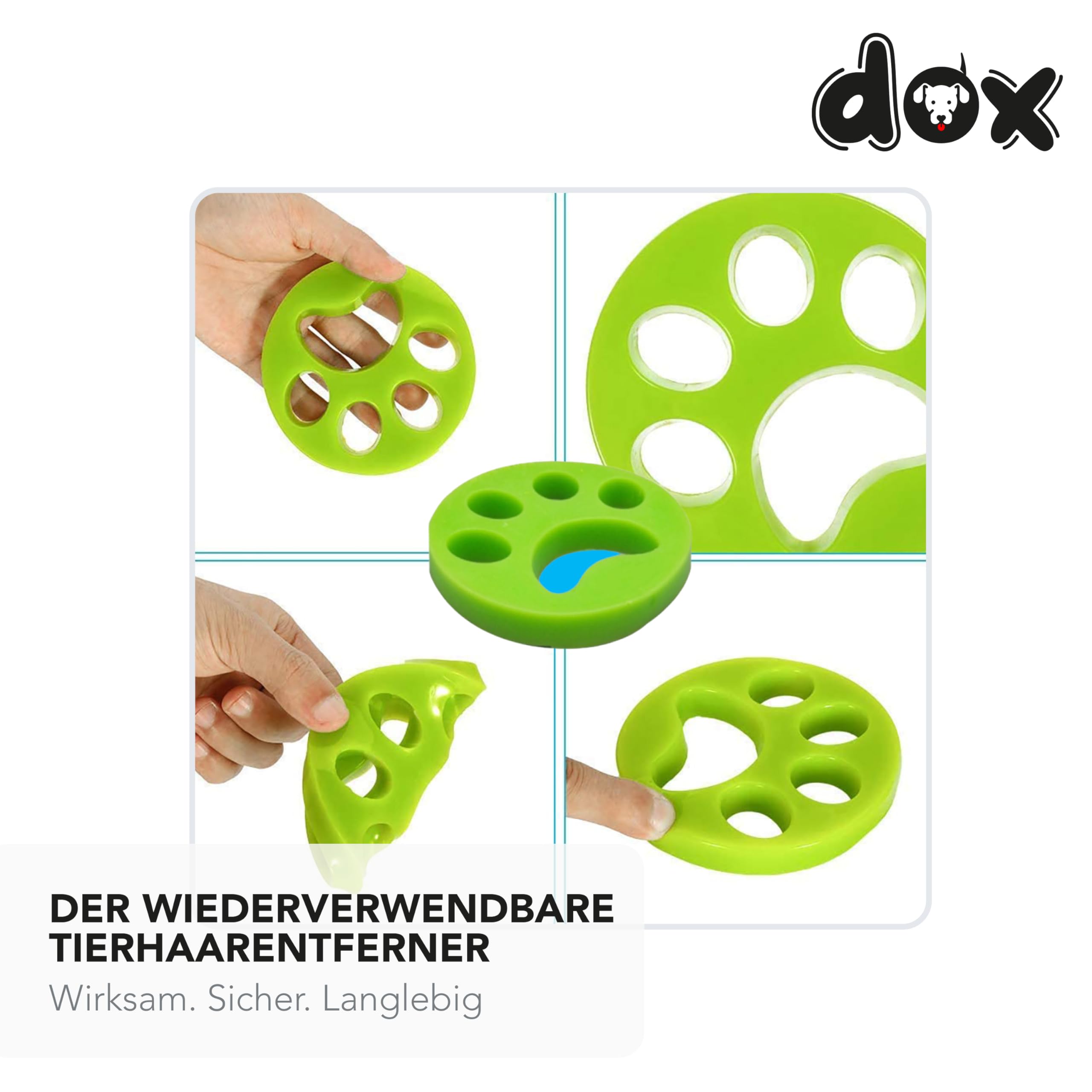 DDOXX Tierhaarentferner für Waschmaschine (Packung mit 2) - Grün - entfernt Fell in Trockner und Waschmaschine, Katzenhaarentferner und Hundehaarentferner für Flusensiebe, umweltfreundlich