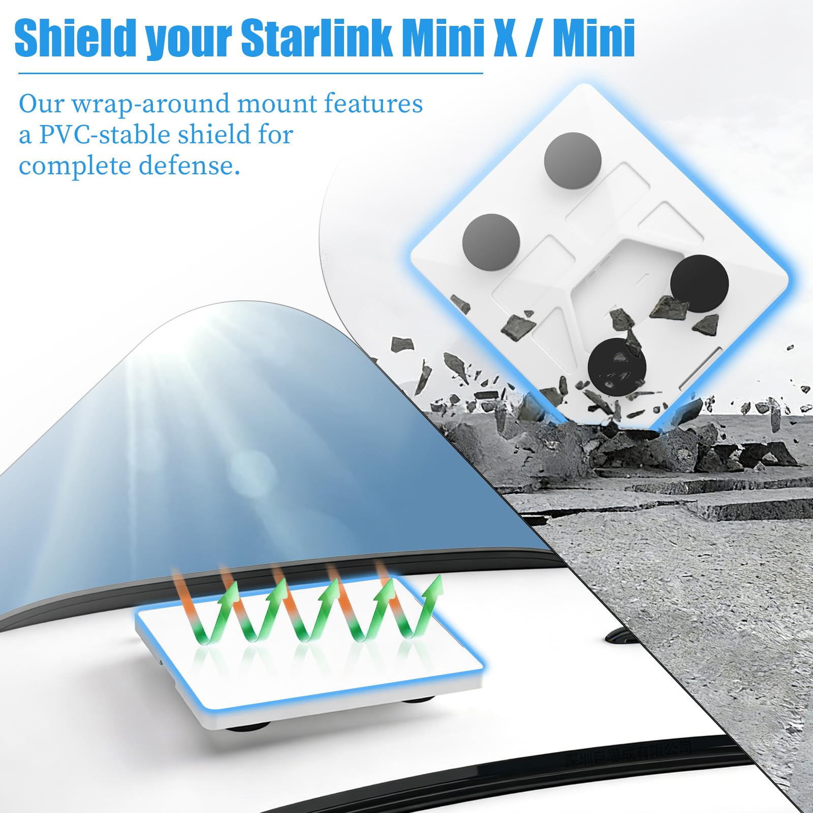 Starlink - Mini soporte con cubierta protectora y cargador de coche de 5 m, soporte magnético para vehículo, resistente al granizo y a los rayos UV con rejillas de ventilación, para coche, camión, RV