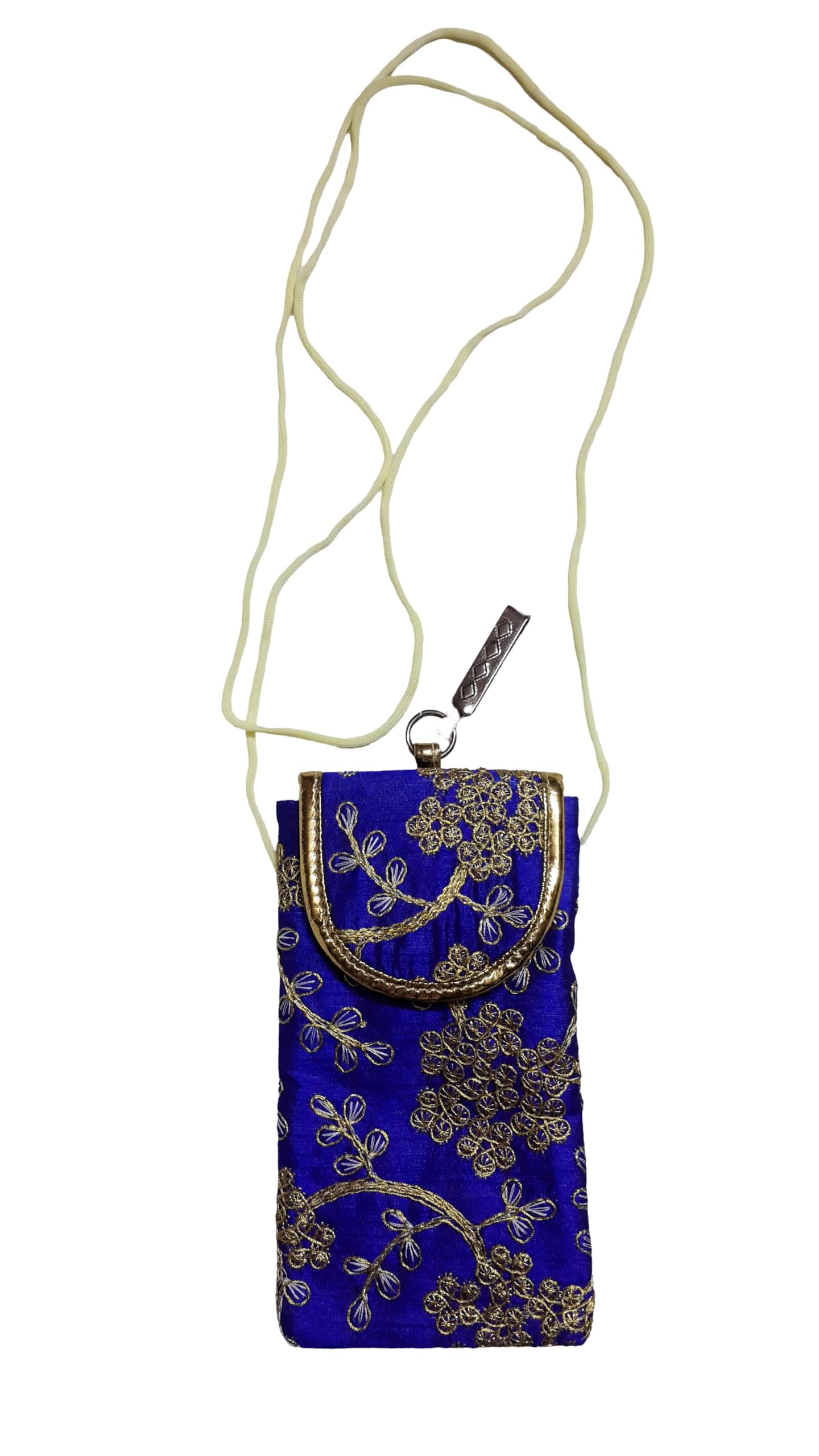 SUMERA WARQ Fancy Embroidered Mobile Pouch Cover for Women Designer Multicolor Handmade Ethnic with Sling & Clip (Blue) 3