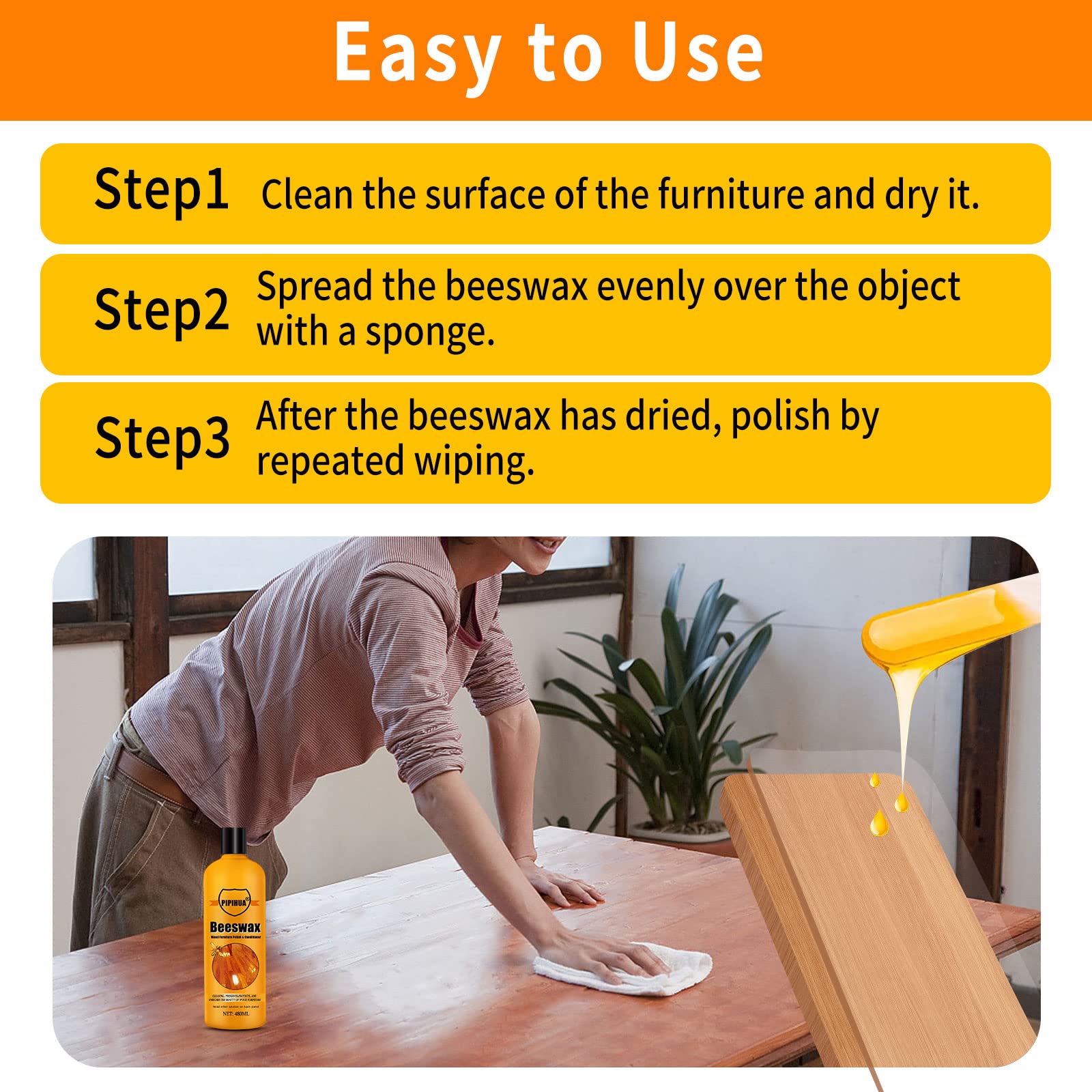 Cire D'abeille pour Meubles en Bois, Cire Naturelle Incolore 480 ml Protection du Bois Intérieur Extérieur