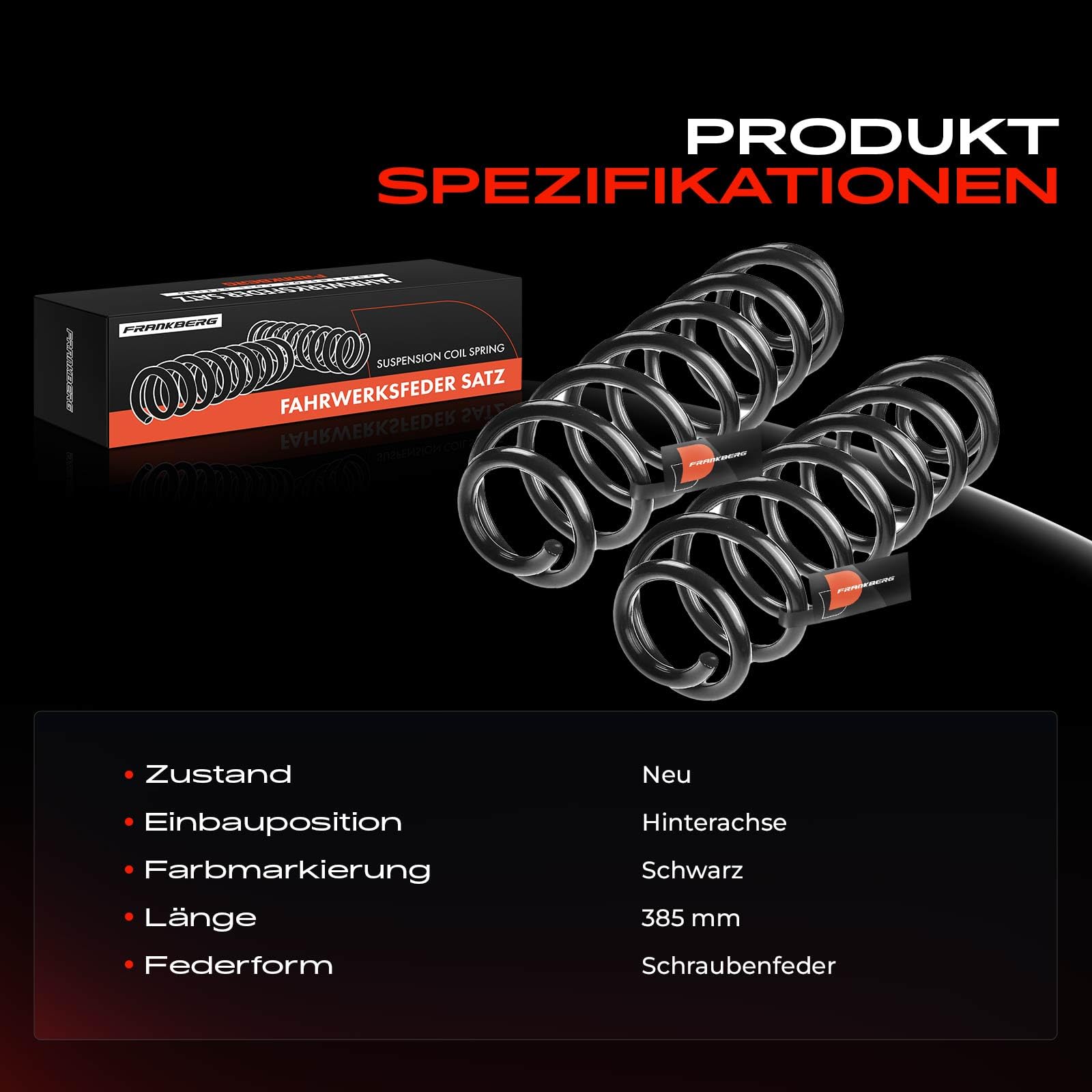 Frankberg 2x Federn Fahrwerksfeder Hinterachse Replace# 1K0511115CS