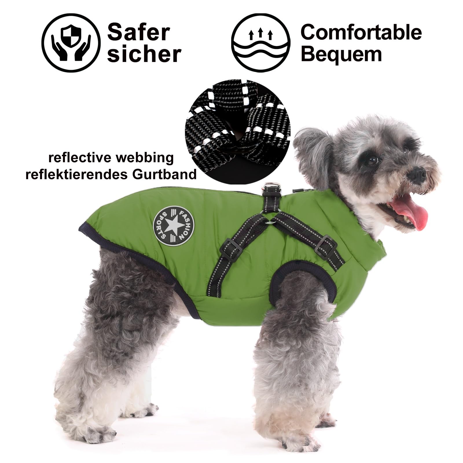 Aywoja Cappotto Cane Invernale, caldo, cappotto per cani con pettorina, impermeabile, lavabile in lavatrice, con strisce riflettenti, resistente anello a D