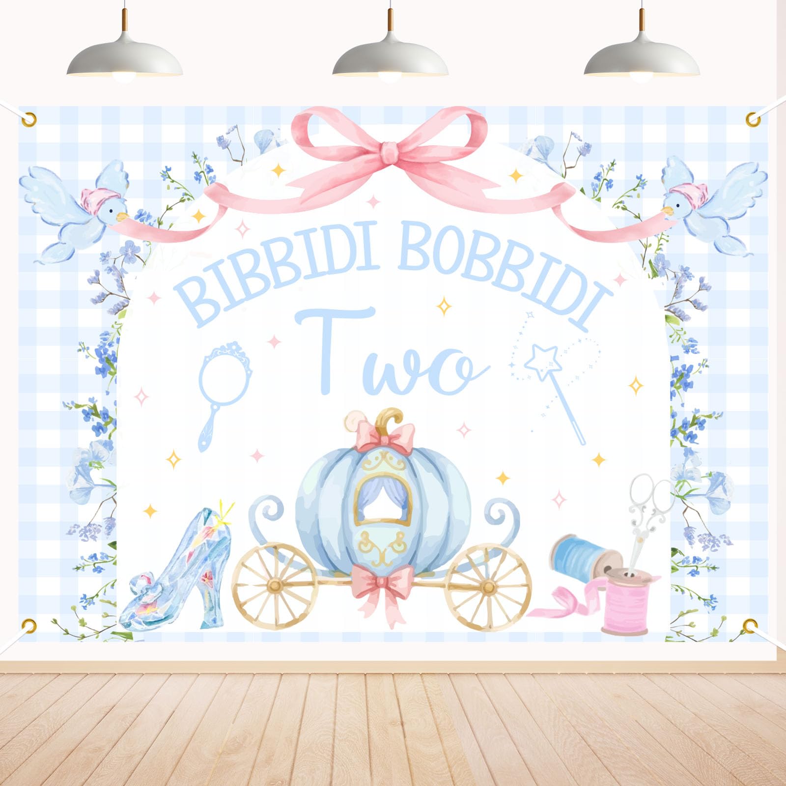 Bibbity Bobbity Two Backdrop - Castle Princess Magical 2nd Bday Decor, Cheers to 2 Years, Pumpkin Cart 2nd Birthday Party Decorations 7x5ft