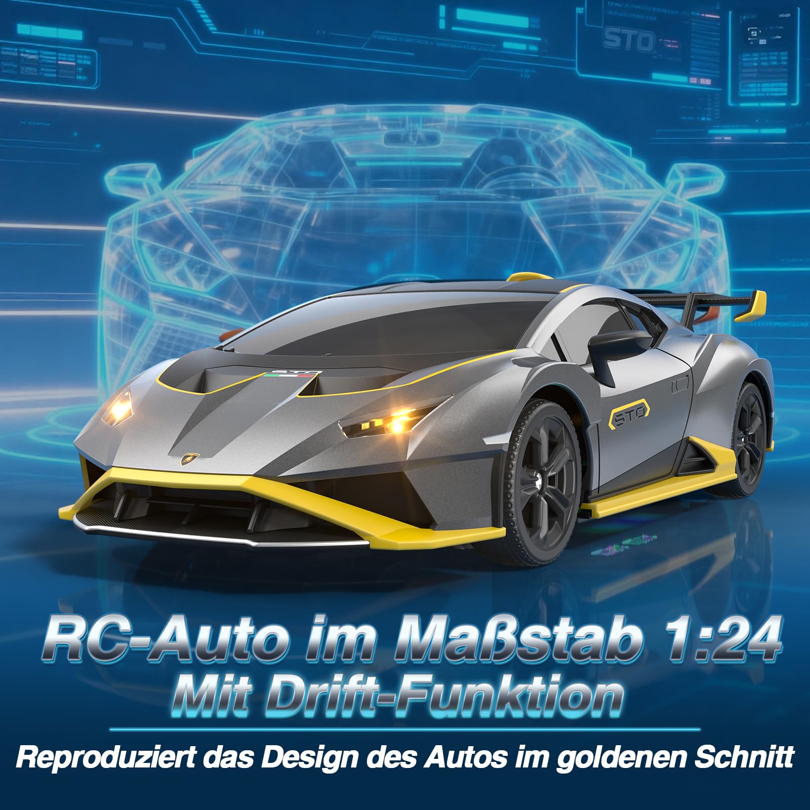 Lamborghini Ferngesteuertes Auto ab 6-12 Jahre, 1:24 RC Drift Auto 25KM/H | 4WD Vollproportionale Drosselklappe, Einstellbare Geschwindigkeit und Lenkwinkel, Spielzeug Geschenke Jungen 6 7 8 9 10 11 12