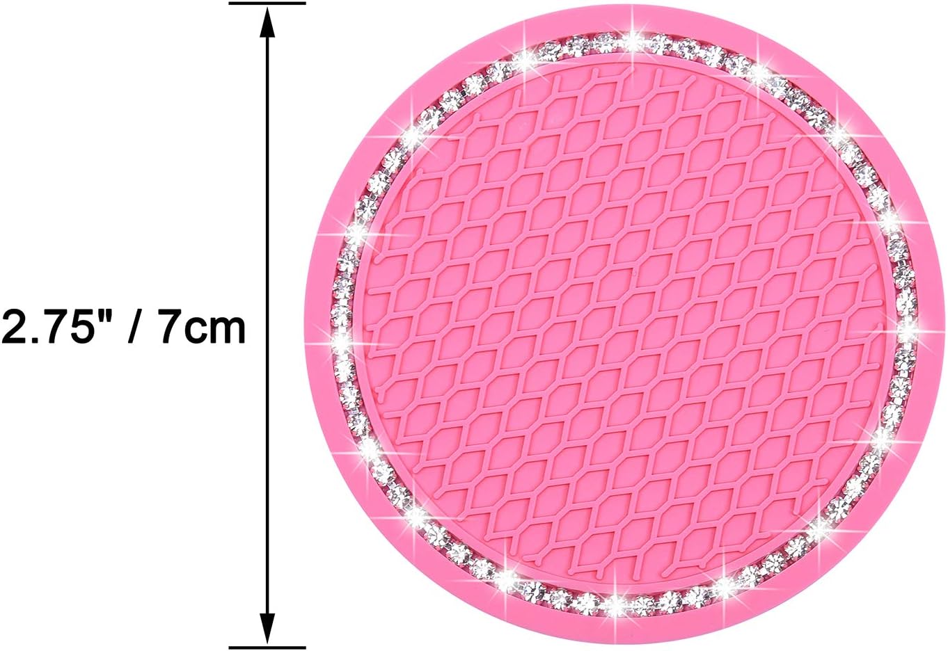 Bling Car Coasters, Wisdompro 2 Pack PVC Car Cup Holder Insert Coaster - Anti Slip Universal Vehicle Interior Accessories Crystal Glitter Cup Mats for Women and Men (2.75" Diameter, Pink)