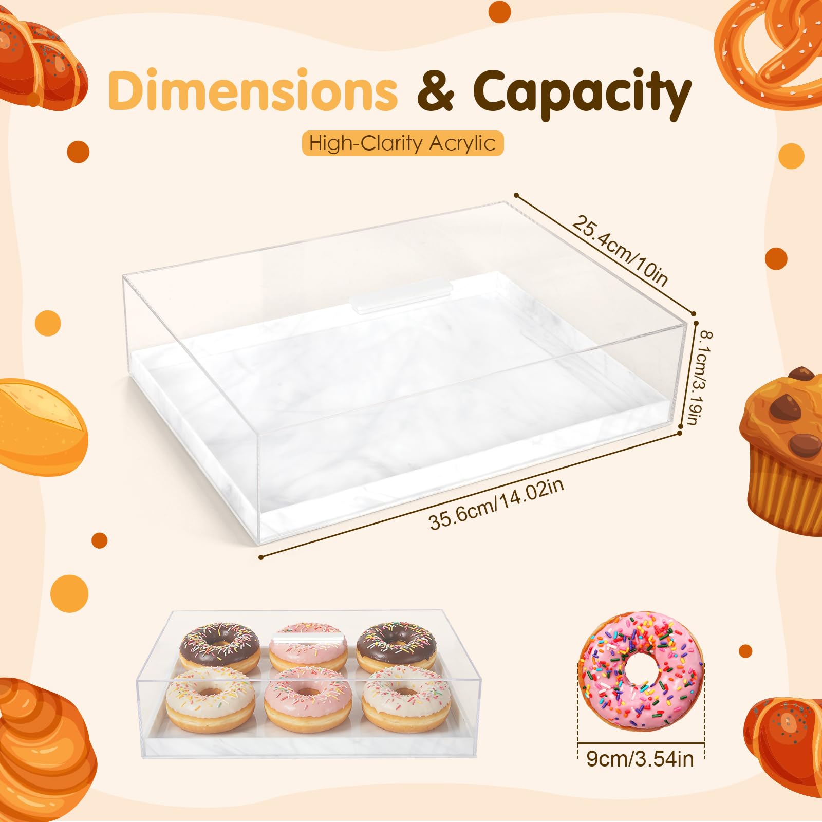 Bandeja rectangular de acrílico grande para tartas con tapa, soporte para tartas de 14 x 10 pulgadas, soporte transparente para exhibición de pasteles con tapa, soporte para postres, bandeja para