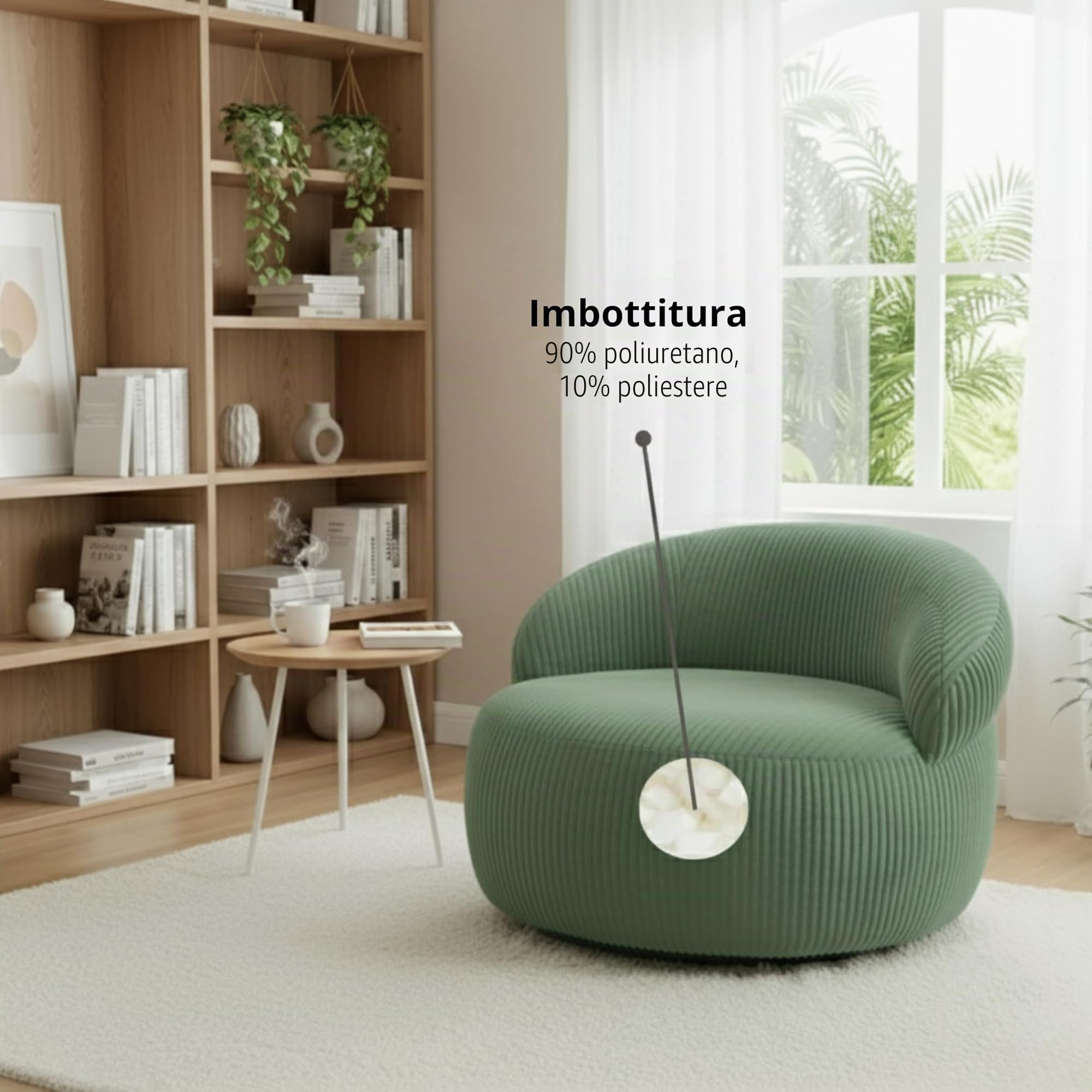 bananair – Pouf Poltrona Soggiorno e Camera in Velluto a Coste - Pouf Gigante XXL Morbido ed Elegante - Rivestimento lavabile in lavatrice - Ideale per Adulti, Adolescenti (110 × 100 cm, Verde)