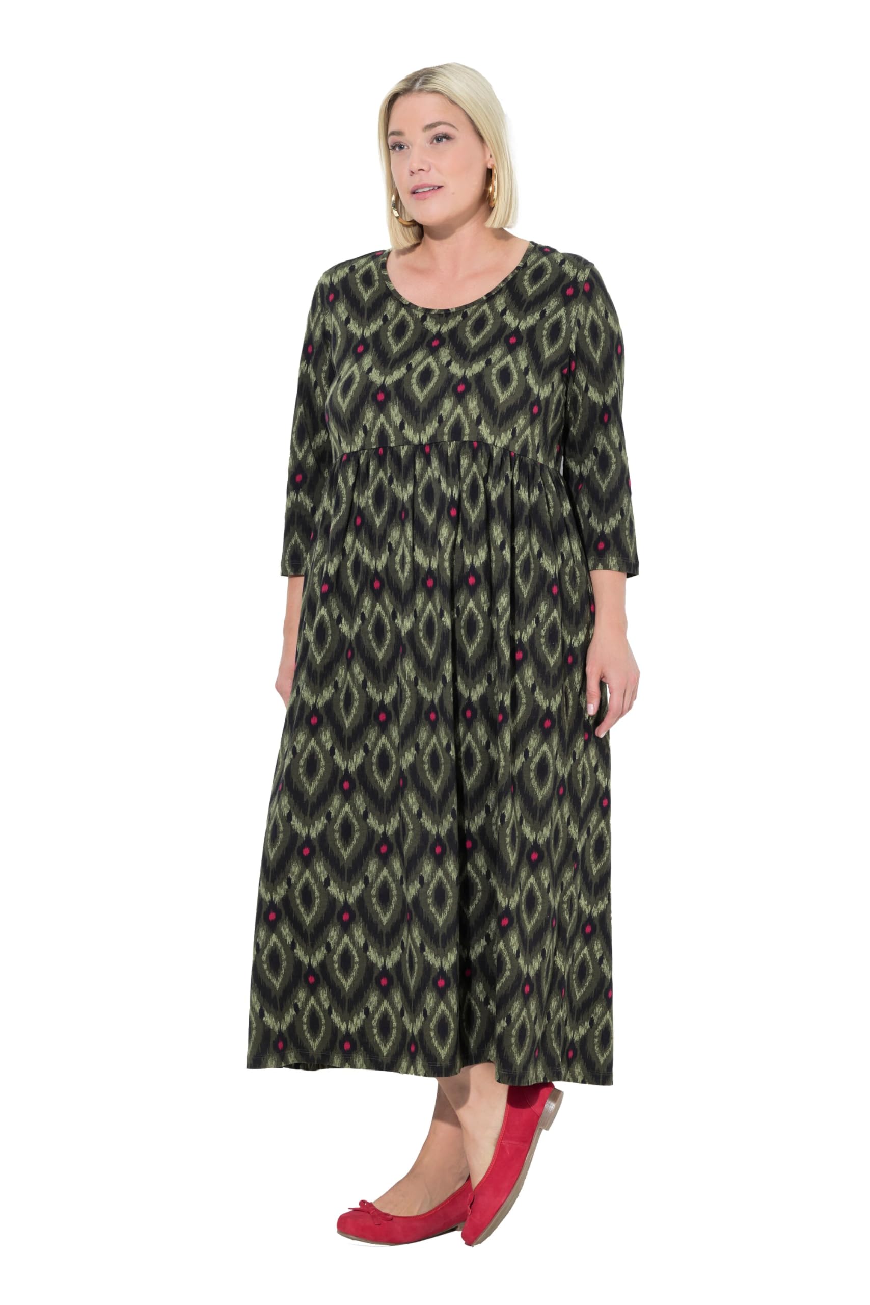 Ulla Popken Damen große Größen Übergrößen Plus Size Jersey-Maxikleid, A-Linie, Rundhalsausschnitt, 3/4-Arm 842600