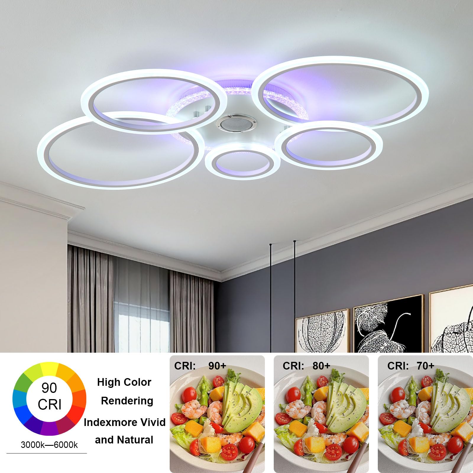 Moderno Lampadario Bluetooth Rgb Plafoniera,Funzione Di Memoria con Elevata Resa Cromatica Senza Sfarfallio e Dimmerabile Intelligente Ceiling Light,per Soggiorno e Camera Da Letto,Bianco