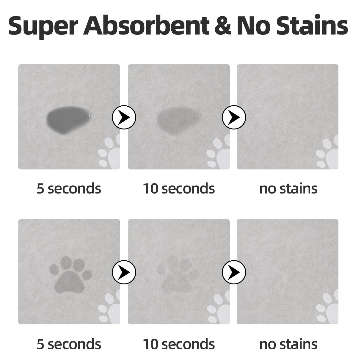 PADOOR Dog Cat Food Mat Pet Bowl Mat Absorbent No Stains Quick Dry-Innovative Pet Supplies Dog Cat Accessories-Water Dispenser Mat for Messy Drinkers-Light Grey with Paw Pattern 12"x19" in use