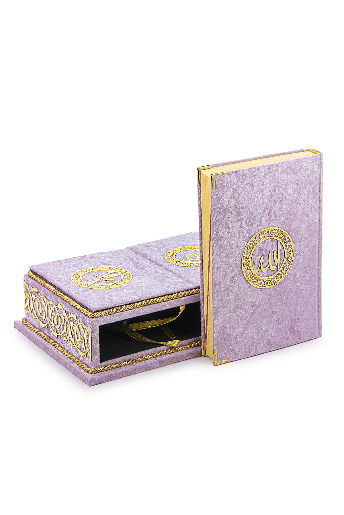 ihvan online, Ensemble cadeau du Saint Coran en arabe, Support de livre, Support de Coran de bureau, Rehal, Coffret recouvert de velours Rihal, Cadeaux islamiques décoratifs pour musulmans, Rose