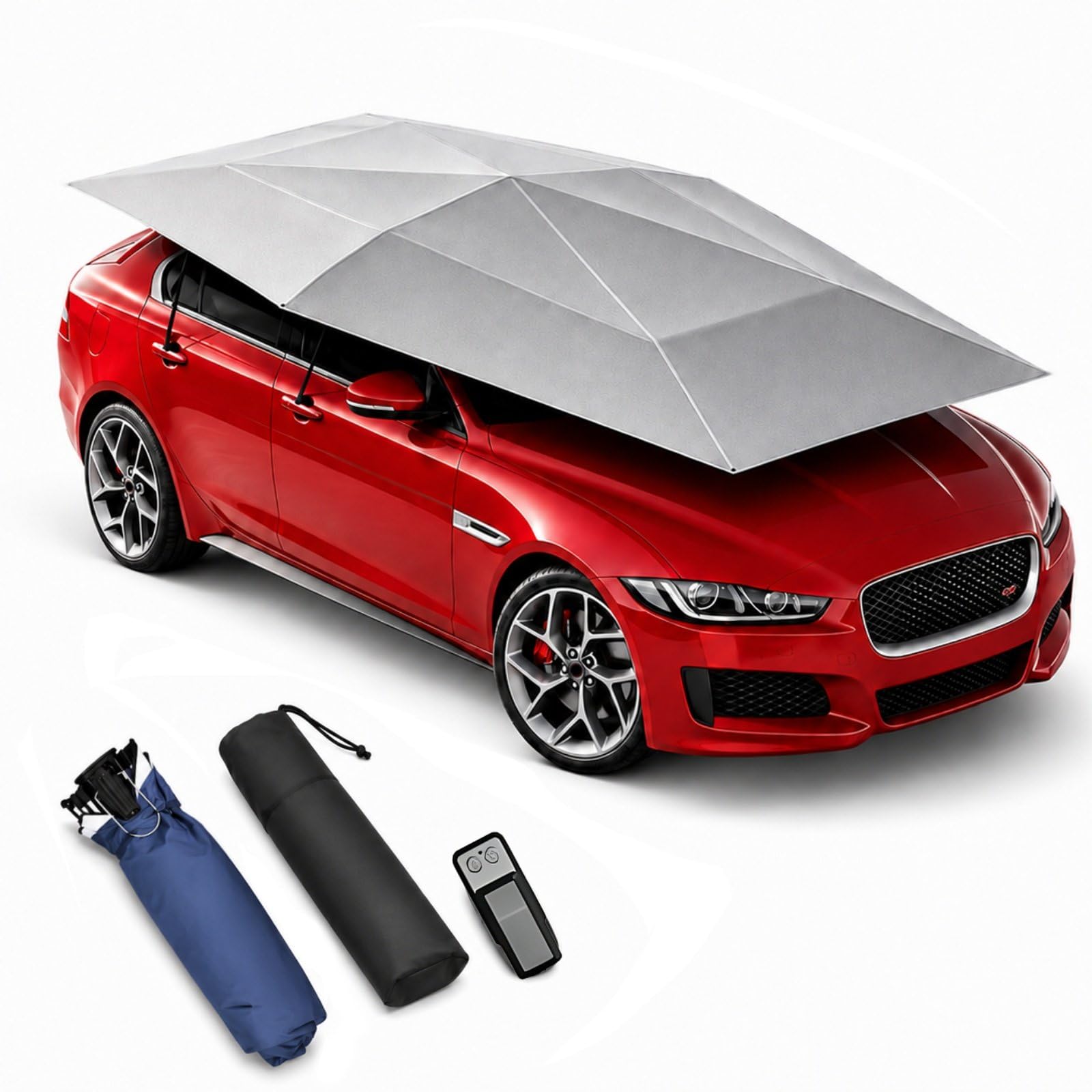 HCAUYNN Automatic Car Umbrella, Portable Car Shelter with Remote, Car Canopy Sun Shade Cover for Outdoor Parking, Waterproof Car Tent with Fibreglass Frame, Anti-Theft Rope Gray-5.2m