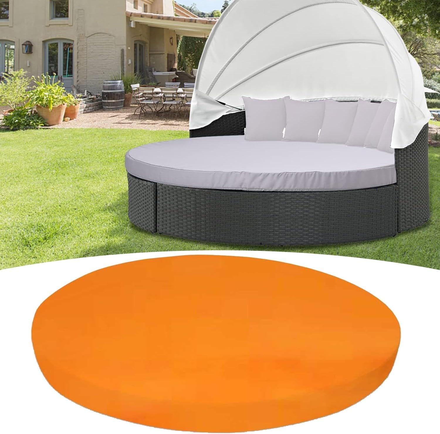 Housse de coussin ronde extérieure pour lit de soleil de rechange élastique