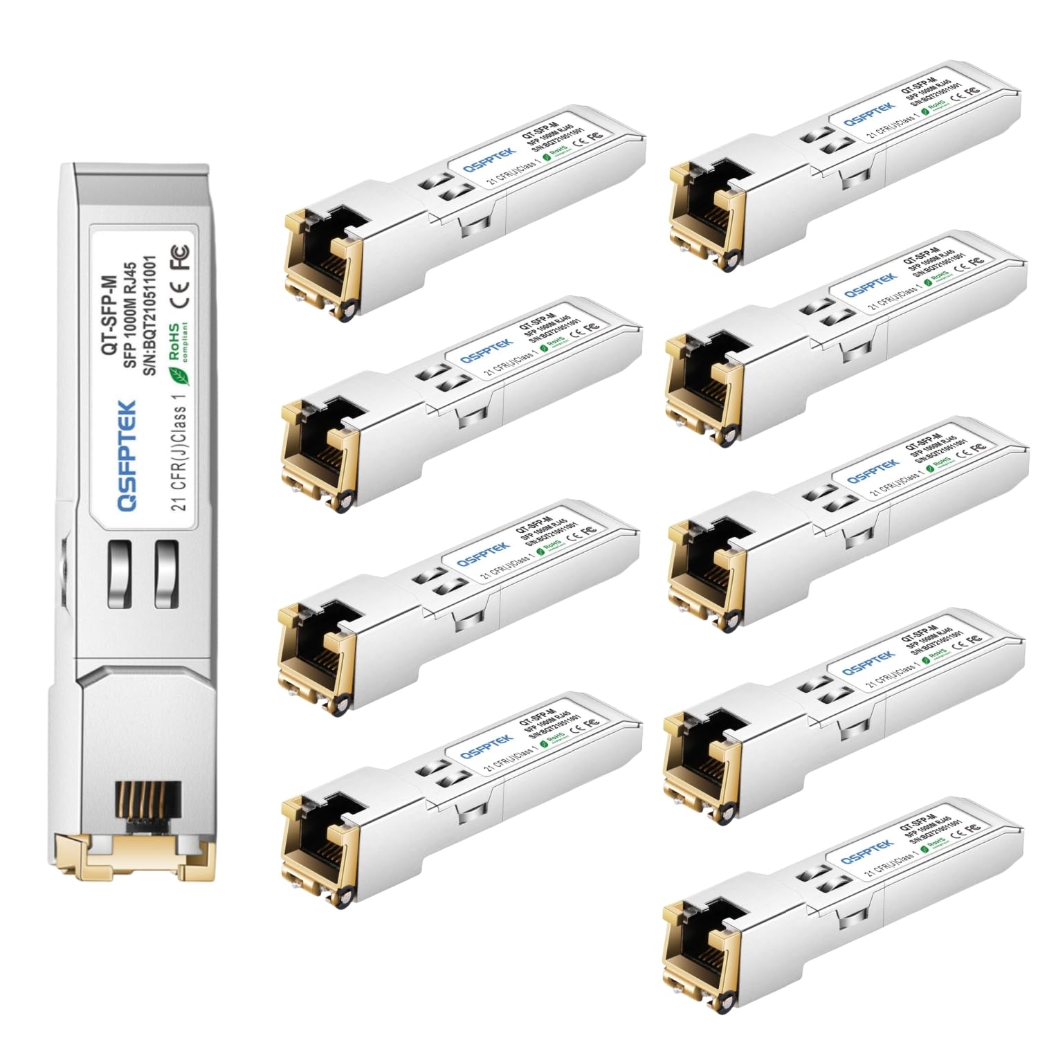QSFPTEK 10Pack Gigabit 1000BASE-T SFP Modul, SFP vers RJ45 émetteurs-récepteurs jusqu'à 100m Mini Gbic 1G SFP-T pour Cisco GLC-T/SFP-GE-T, Ubiquiti UF-RJ45-1G, D-Link, Supermicro