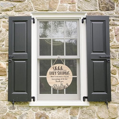 Miniatura 3 de Shhh... - Placa colgante para dormir de bebé, no golpee ni suene la campana, colgador redondo de madera resistente para puerta de bebé, guardería,