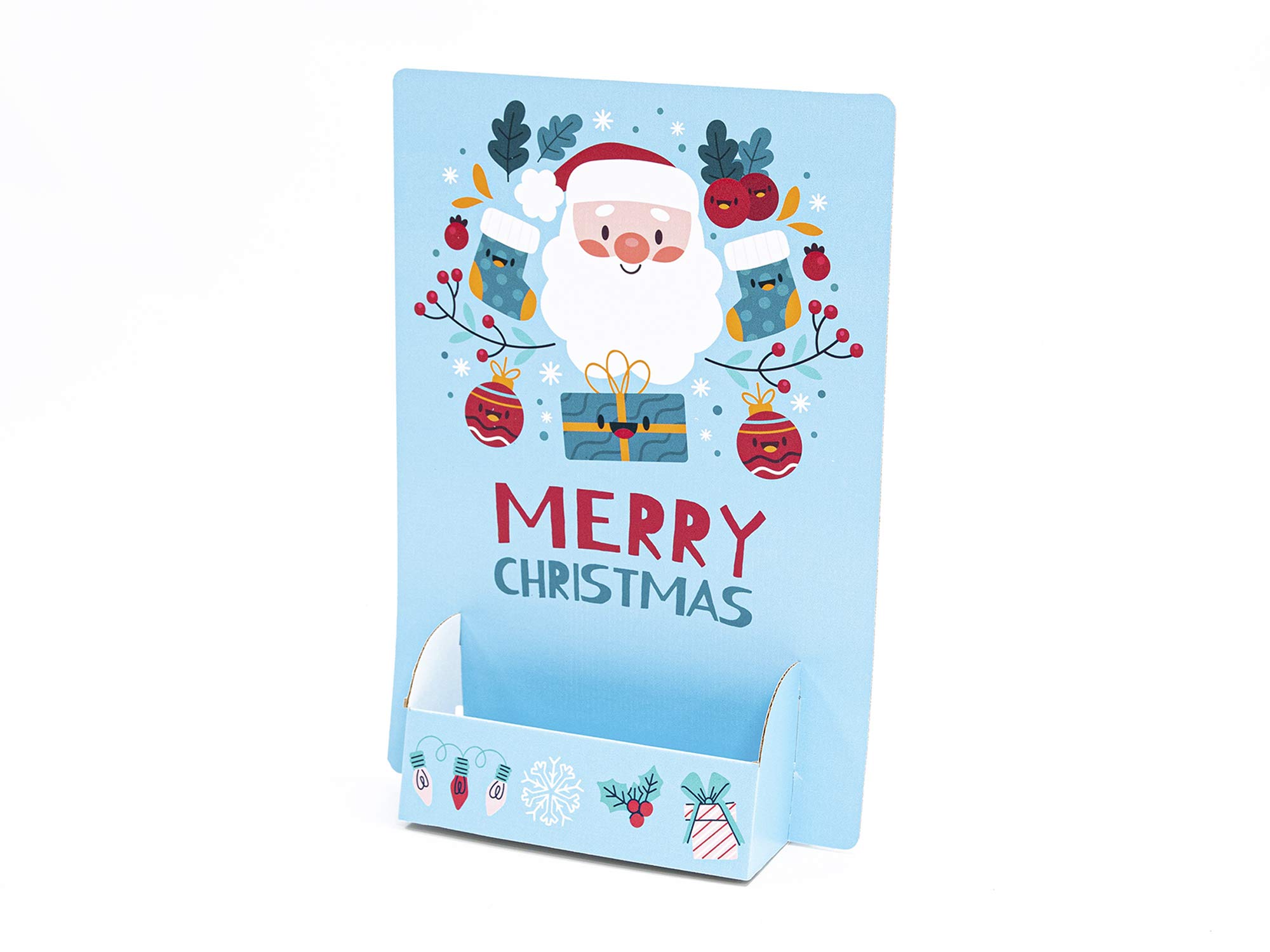 Oedim Confezione da 20 portalistini Pocket Display Personalizzato | 14,8 x 21 cm | Merry Christmas Blu | Verniciatura lucida | Prodotti speciali per Natale | Realizzati in cartone microcanale semplice