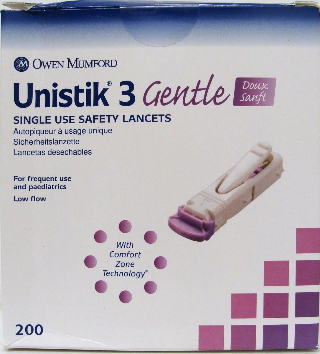 Unistik 3 AUAT1044 Single Use Safety Lancet, Comfort, 1.8mm Depth, Pack of 200