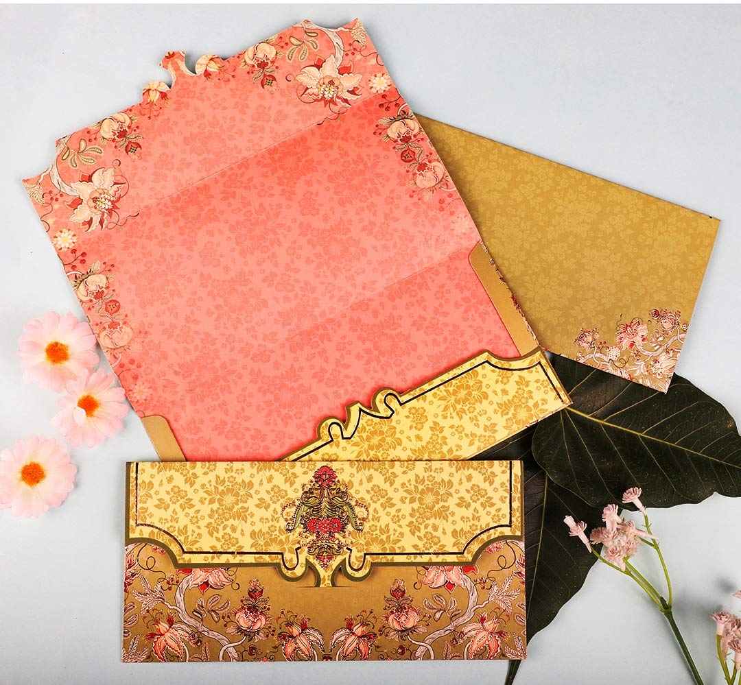 Itiha® Ethnic Floral design three fold envelopes for gifting, envelopes for wedding, card money holder fancy packet for wedding Christmas and other festive occasions set of 5