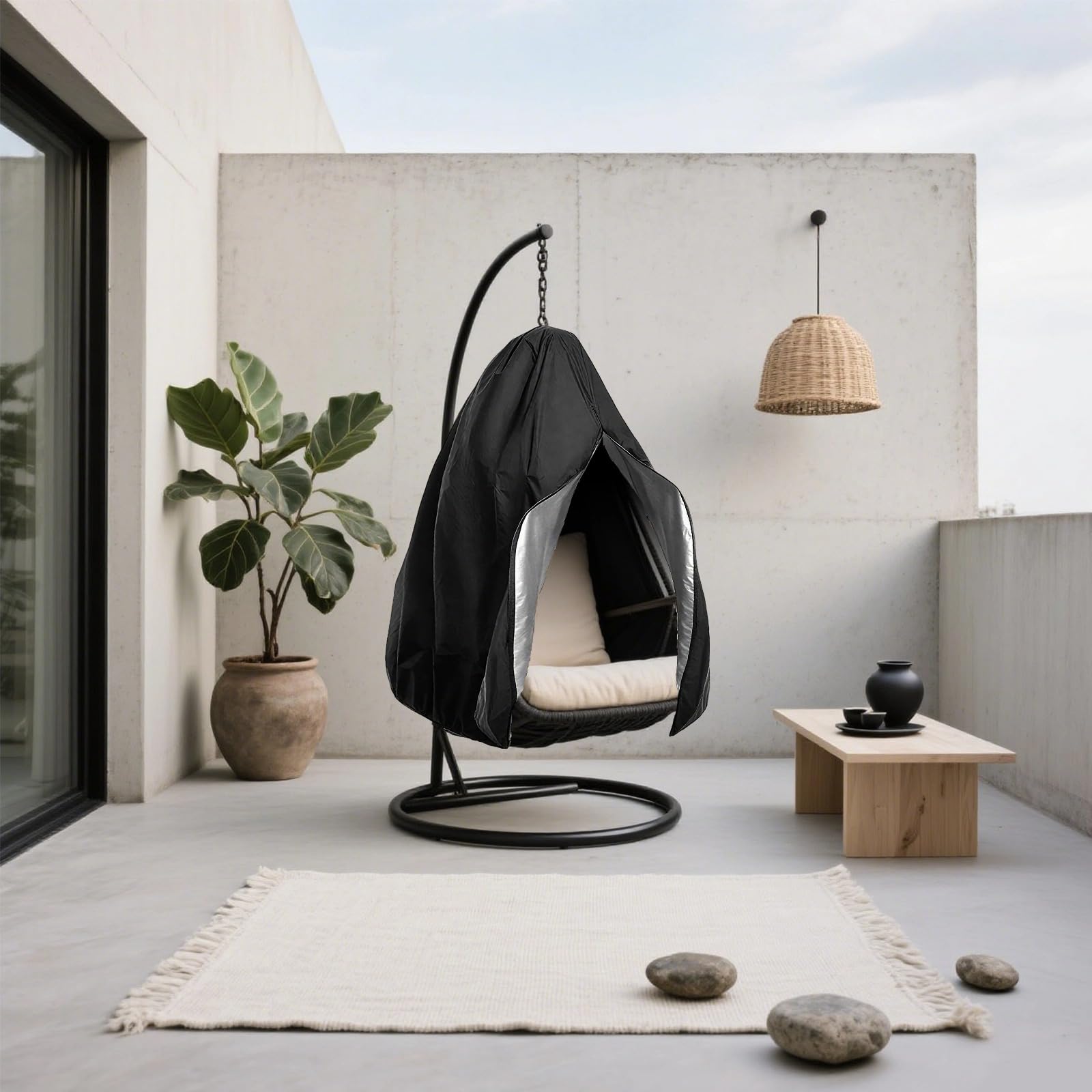 Housse pour cocon œuf, tissu Oxford 210D, protection extérieure imperméable pour fauteuil suspendu, contre soleil, poussière et vent, avec fermeture éclair, 115 x 190 cm, noir
