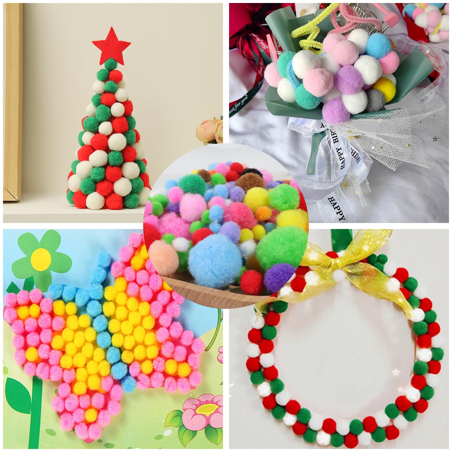 Delsen 1000 stuks pompons om te knutselen, kleurrijk, mini-pompons voor Pasen en decoratie, knutselen, 1-3 cm vilten ballen