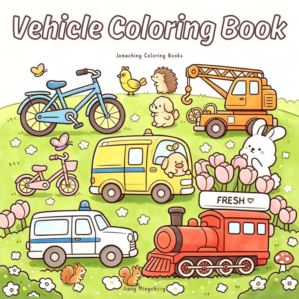 Vehicle Coloring Book for Kids and Adults: Bold Lines, Easy Big Shapes, Fun Simple Designs for Stress Relief Featuring Cars, Trucks, Bikes, Trains, Emergency & Construction Vehicles