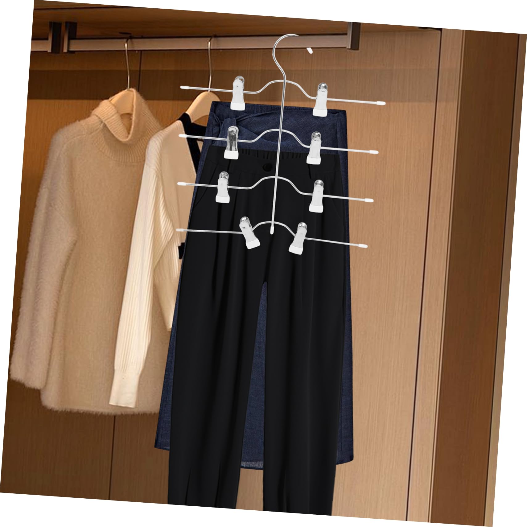 Pack Hosenbügel mit Clips, 4-stufig, Weiß aus Manganstahl