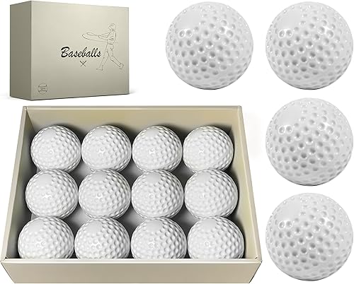 Paquete de 12 pelotas de béisbol con hoyuelos para máquina de lanzar, pelotas de práctica para golpear y lanzar, pelotas de béisbol de goma para