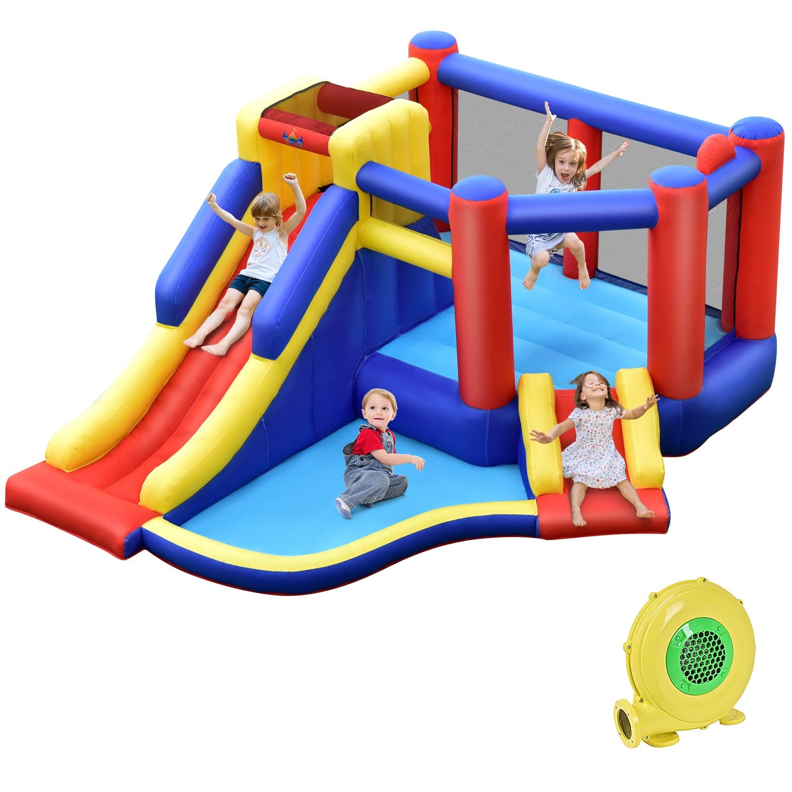 Amazon.com: BOUNTECH Inflatable Bounce House with Large Jumping Area, 480W  Blower, Indoor Outdoor Giant Jumping Bouncy Castle w/Dual Slide, Ball Pit,  Climb Wall, Basketball Hoop, Backyard Jump' n Slide for Kids :