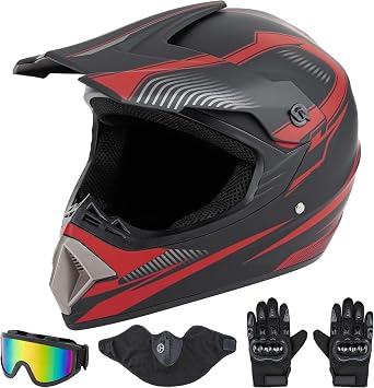 CARTMAN Matte Black Red Adult Full Helmet X-Large, DOT Approved ATV Offroad