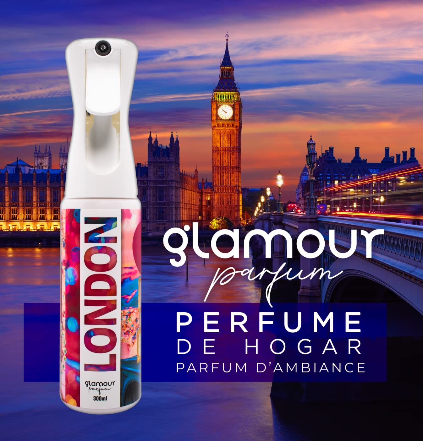 PARFUM GLAMOUR - Zestaw 4 domowych odświeżaczy powietrza - Zapach Tokio, Berlina, Nowego Jorku i Londynu - 4 x 300 ml - Pakiet Cosmopolitan - Odświeżacze powietrza w sprayu tekstylnym