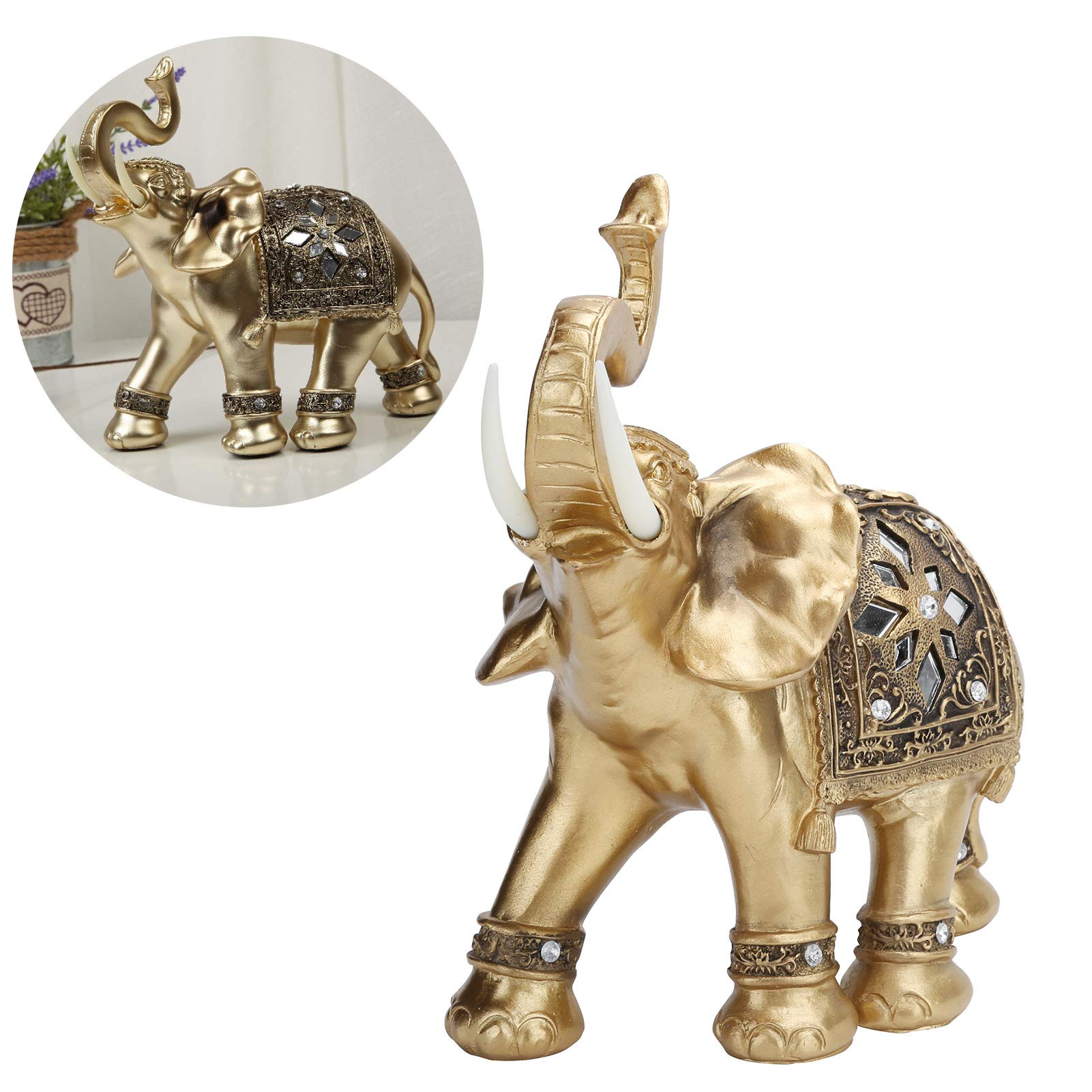 CDQL Statua Dell'Elefante d'oro, Decorazione Scultura Figurina, Incarnazione Dell'Eleganza, Figurina Portafortuna, Decorazione Dell'Elefante Boho per la Casa, Il Bar, L'Ufficio