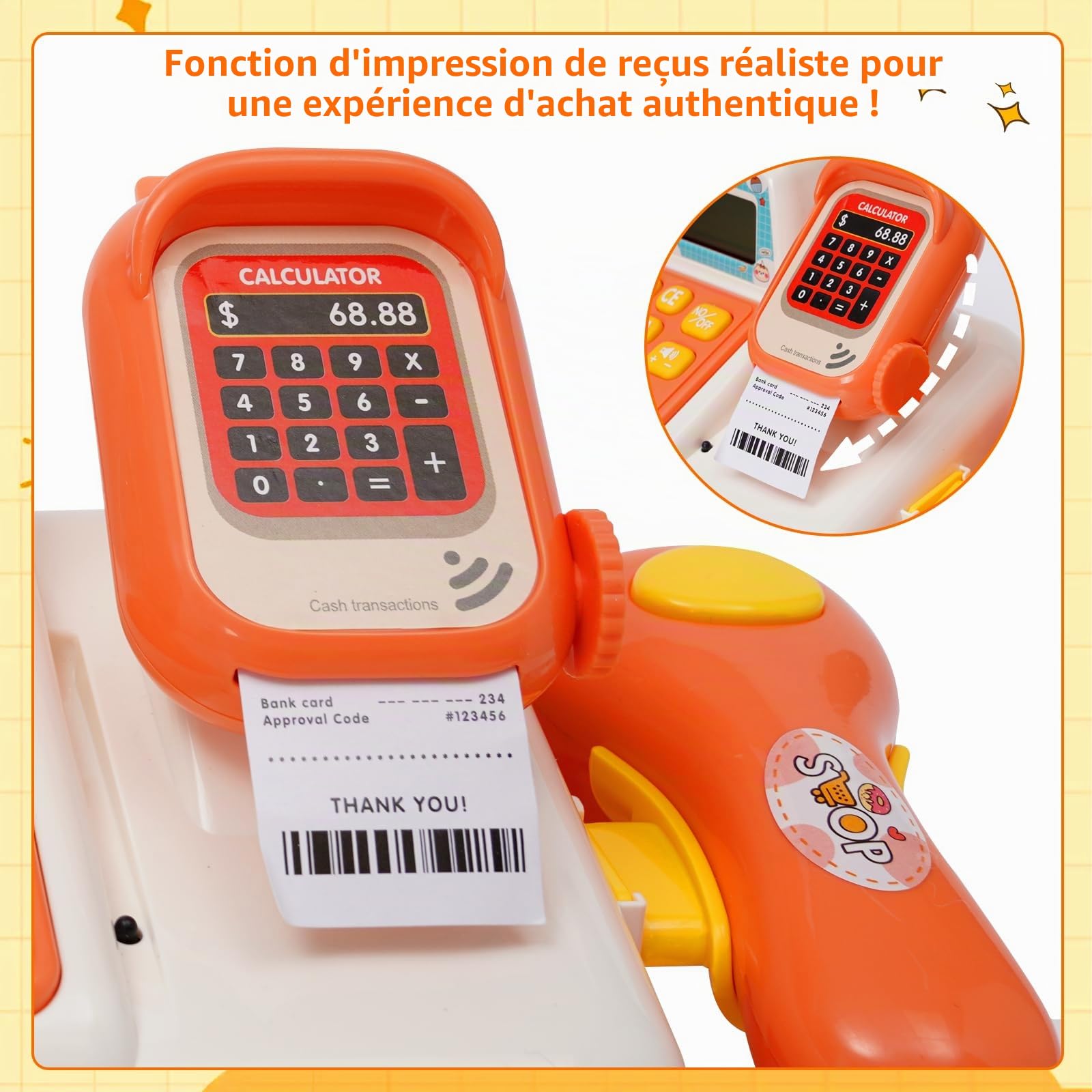 Caisse enregistreuse de Jeu pour Enfants, Mini Caisse enregistreuse Enfants avec Panier à provisions, Caisse enregistreuse Jouet 25 pièces, Accessoires de Magasin Jeu de rôle pour Enfants