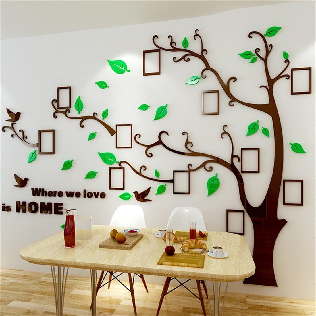 3D Tree Wall Stickers - DIY Photo Frame Tree Wall Decal Family Photo Frame Sticker Murals Wall Décor for Nursery Living Room Bedroom TV Background Home Decorations (M:83x59in,Green Left)