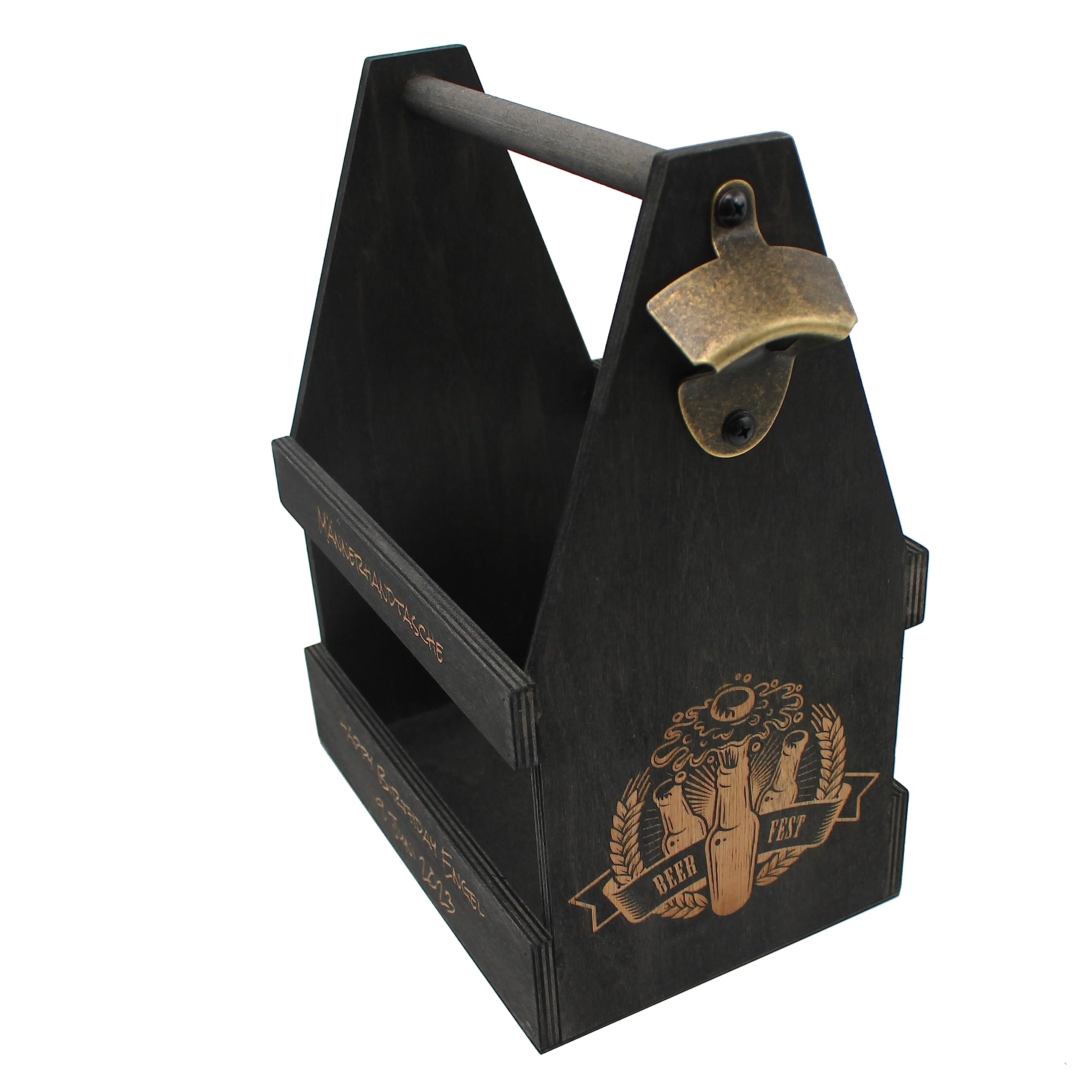 Generisch Bierträger personalisiert Sixpack Flaschenträger in SCHWARZ mit Gravur und Motiv, Männerhandtasche Geschenk für Männer Geschenk zum Vatertag Bierkiste für die Grillfeier