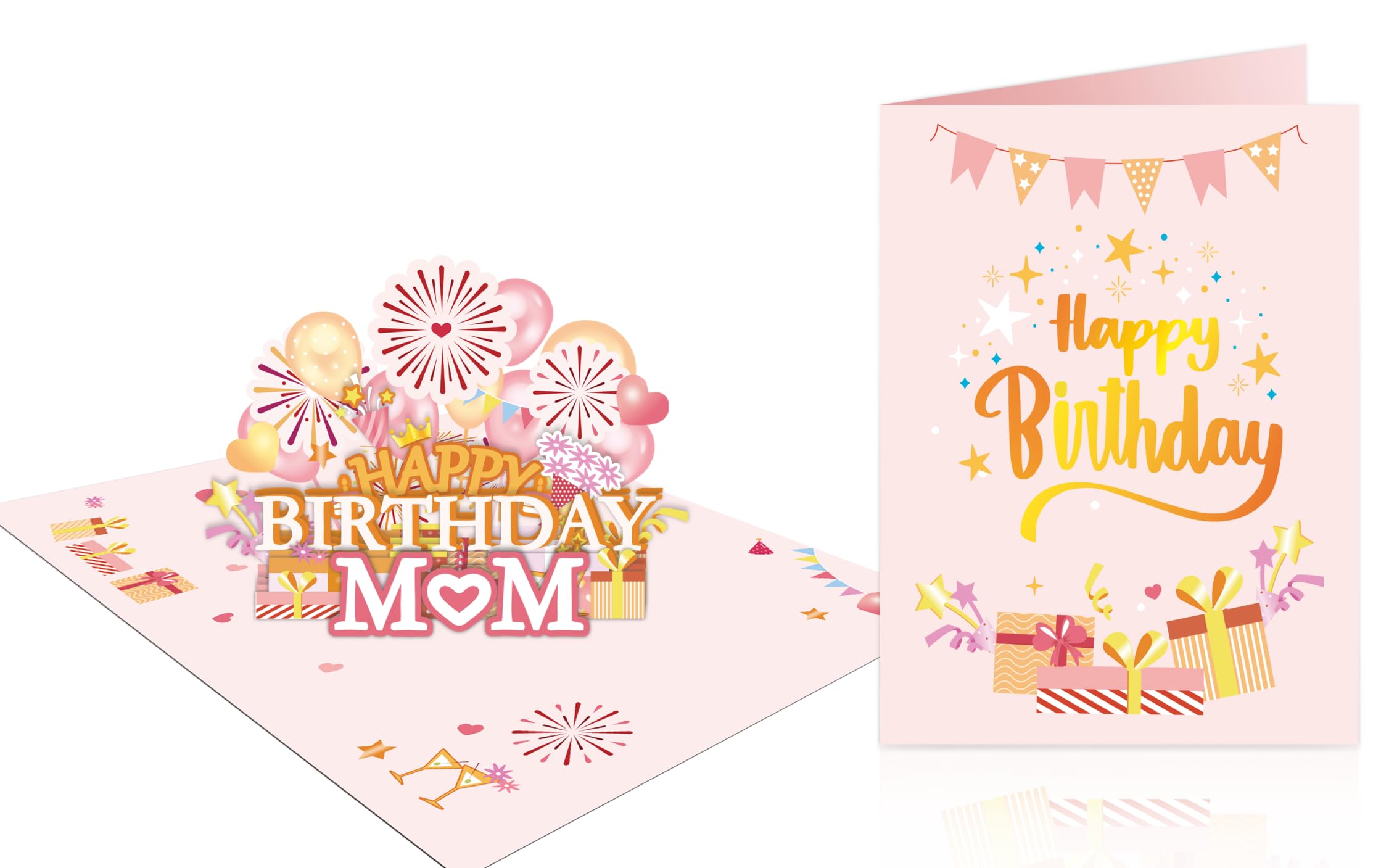 Airpark Happy Birthday Card for Mom, The Mother Gift, 3D Pop Up Fireworks and Balloons Rose Gold Stylish Cards 5.9 x 7.9 Inches with Envelope and Message Card - A Delightful Birthday Gift for Mom