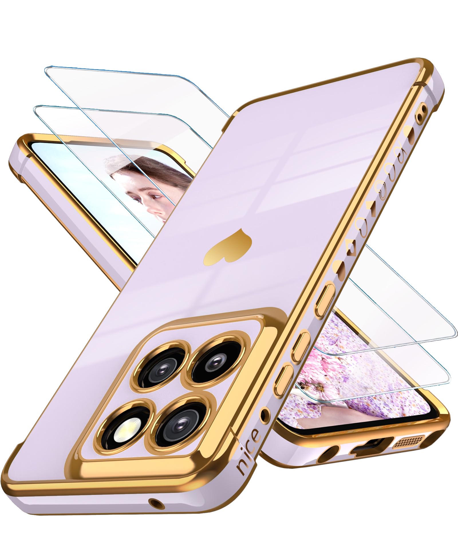 Dretal for Motoro Moto-G-Stylus-5G-2025 Case with 2X Screen Protector, for Girl Women Cute Girly Love-Heart Luxury Gold Soft Cover Camera Protection